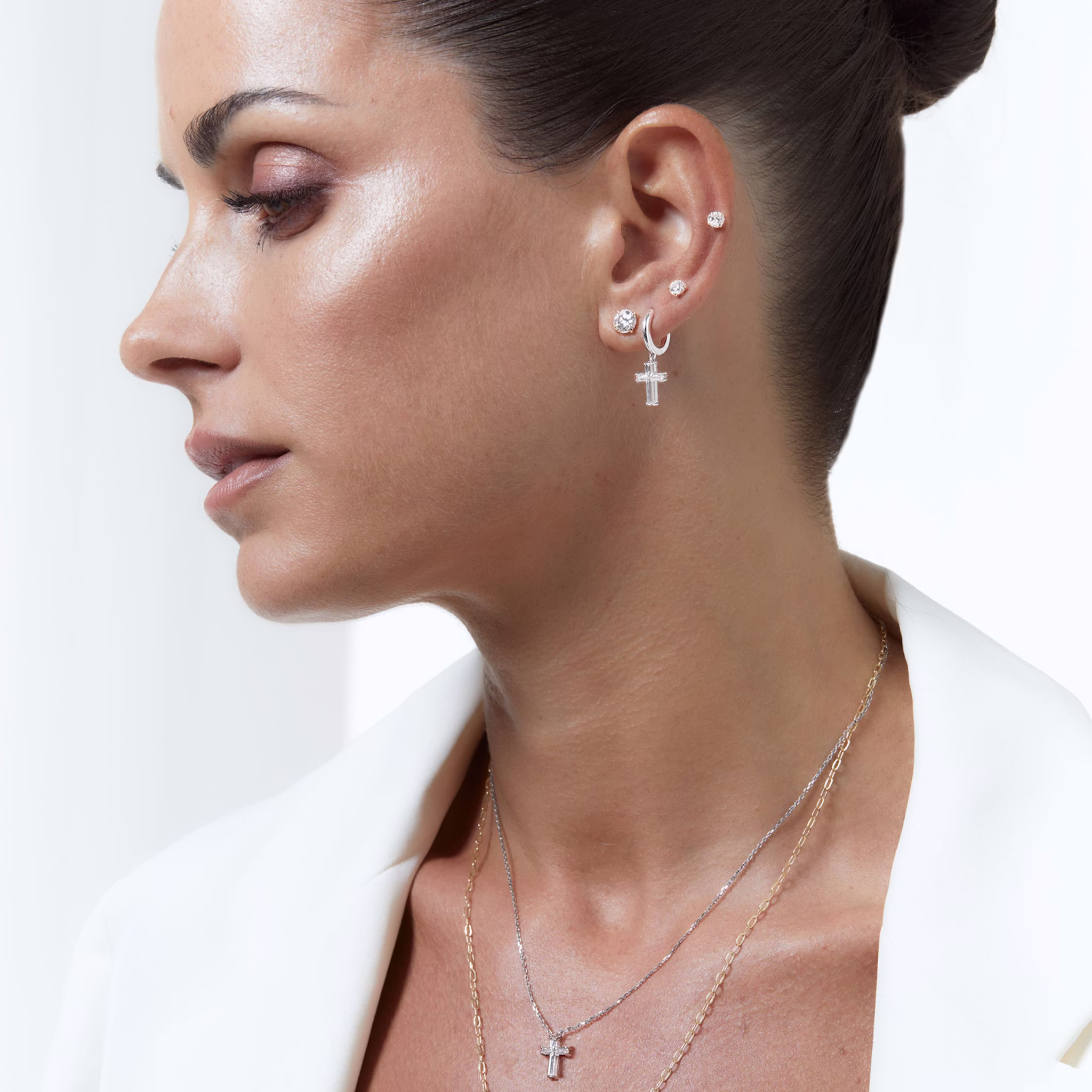 Petite Cross Huggie Hoop | cross | 14k | Yellow Gold | bandAccent: Plain | hoopAccent: Plain