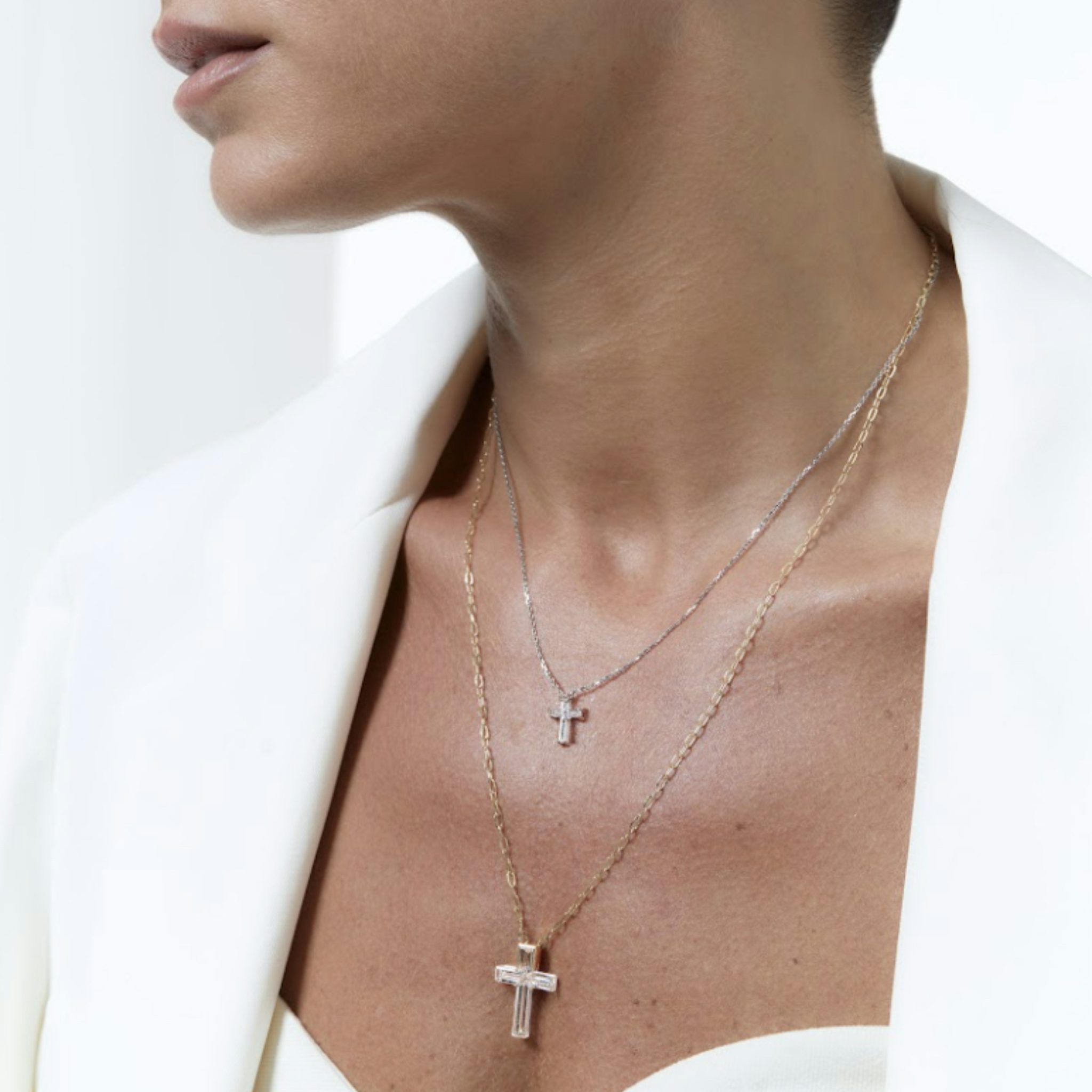 Petite Cross Necklace | cross | 14k | White Gold | chainLength: 16-18