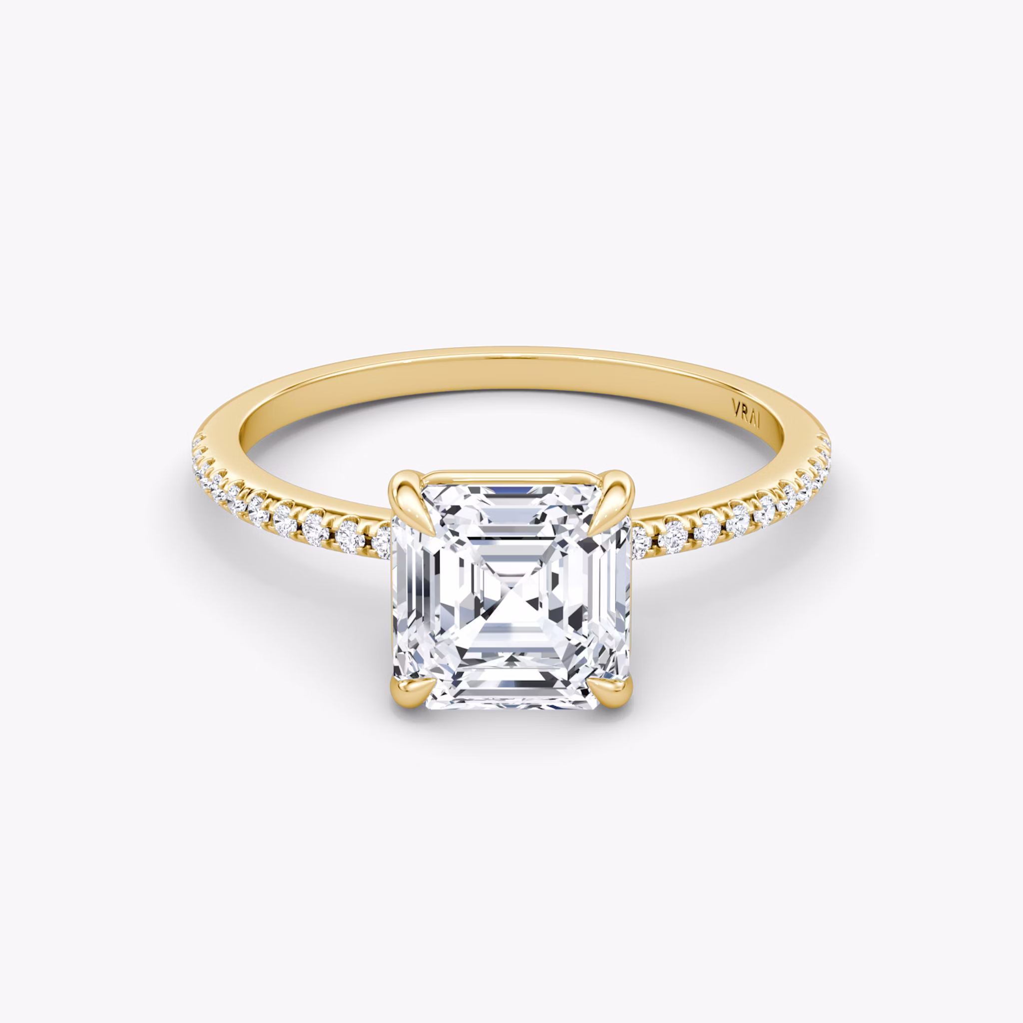 The Petite 4-Prong Solitaire | Asscher | 18k | Yellow Gold | bandAccent: Pavé | diamondOrientation: vertical | caratWeight: other