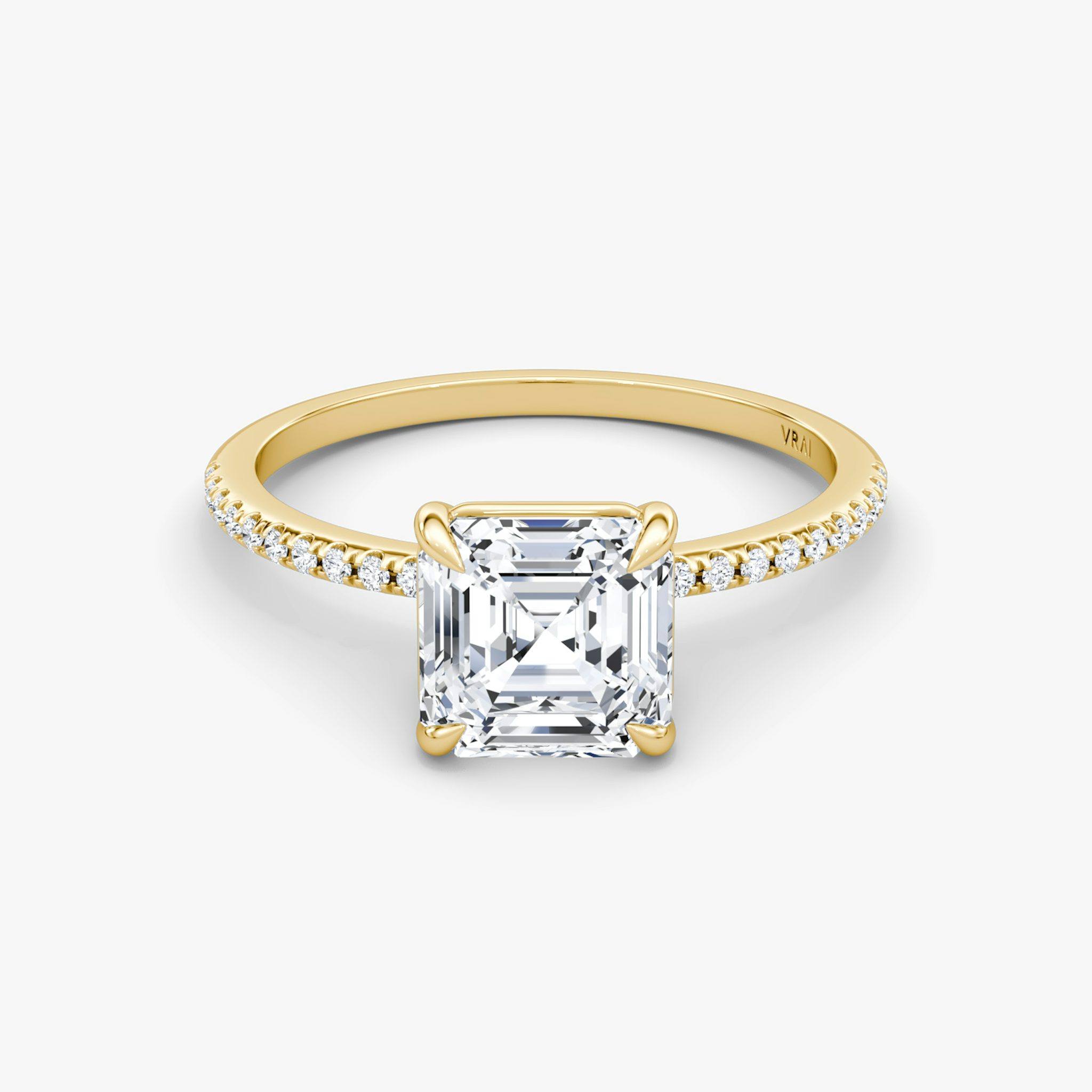 The Petite 4-Prong Solitaire | Asscher | 18k | Yellow Gold | bandAccent: Pavé | diamondOrientation: vertical | caratWeight: other