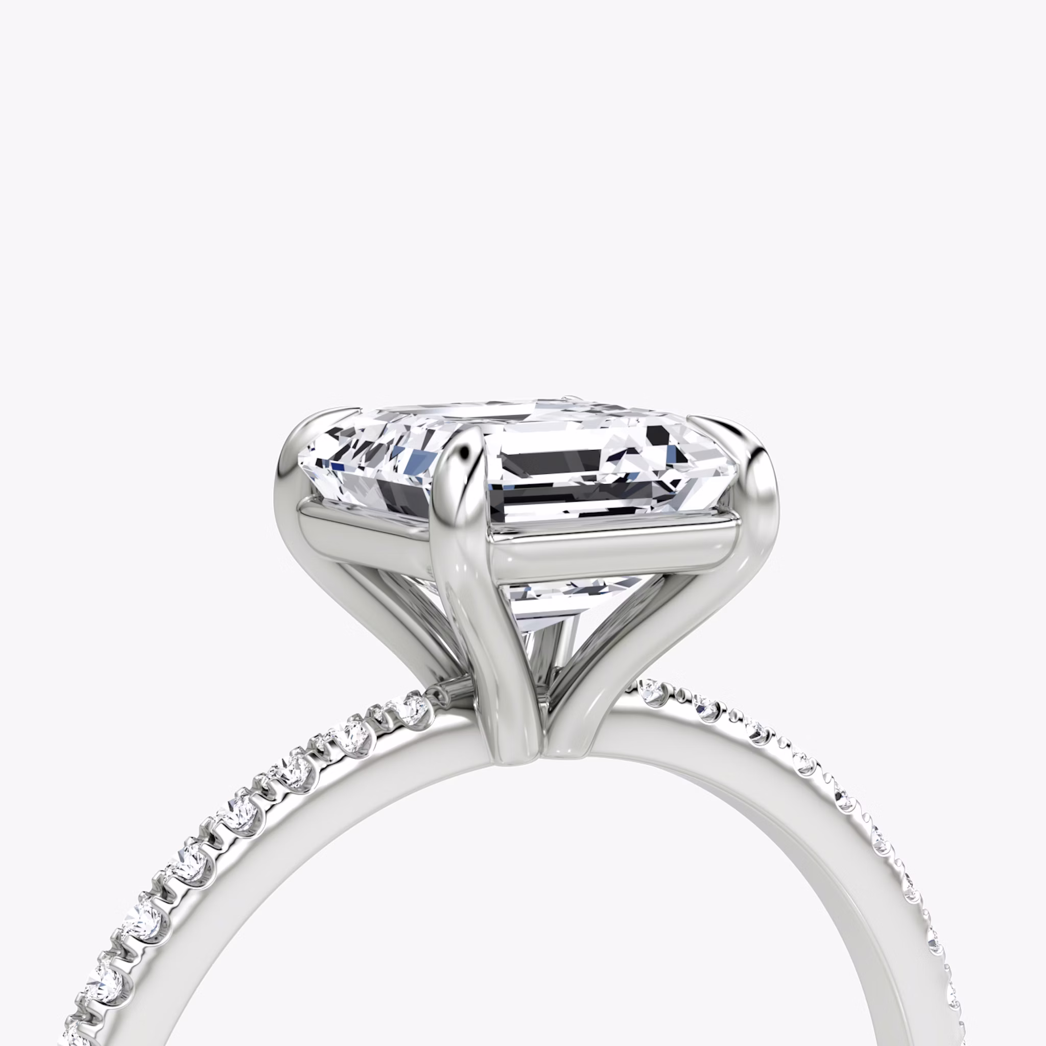 The Petite 4-Prong Solitaire | Asscher | Platinum | bandAccent: Pavé | diamondOrientation: vertical | caratWeight: other