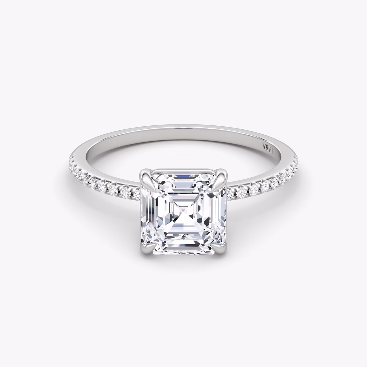 The Petite 4-Prong Solitaire | Asscher | 18k | White Gold | bandAccent: Pavé | diamondOrientation: vertical | caratWeight: other