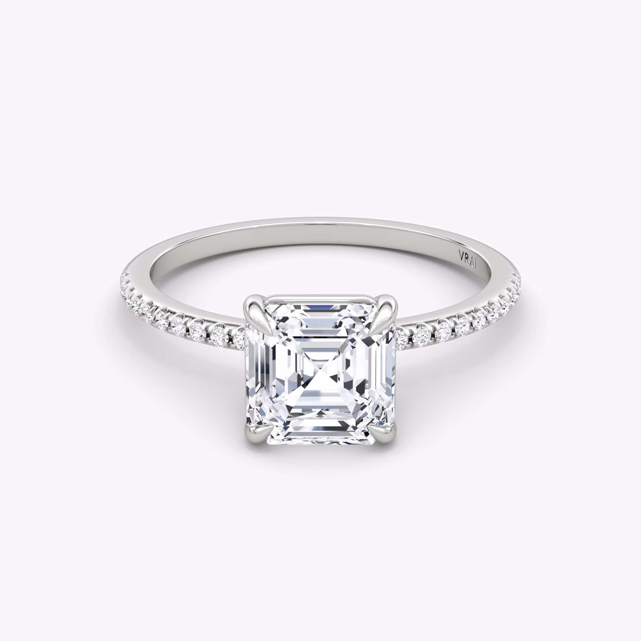 The Petite 4-Prong Solitaire | Asscher | Platinum | bandAccent: Pavé | diamondOrientation: vertical | caratWeight: other