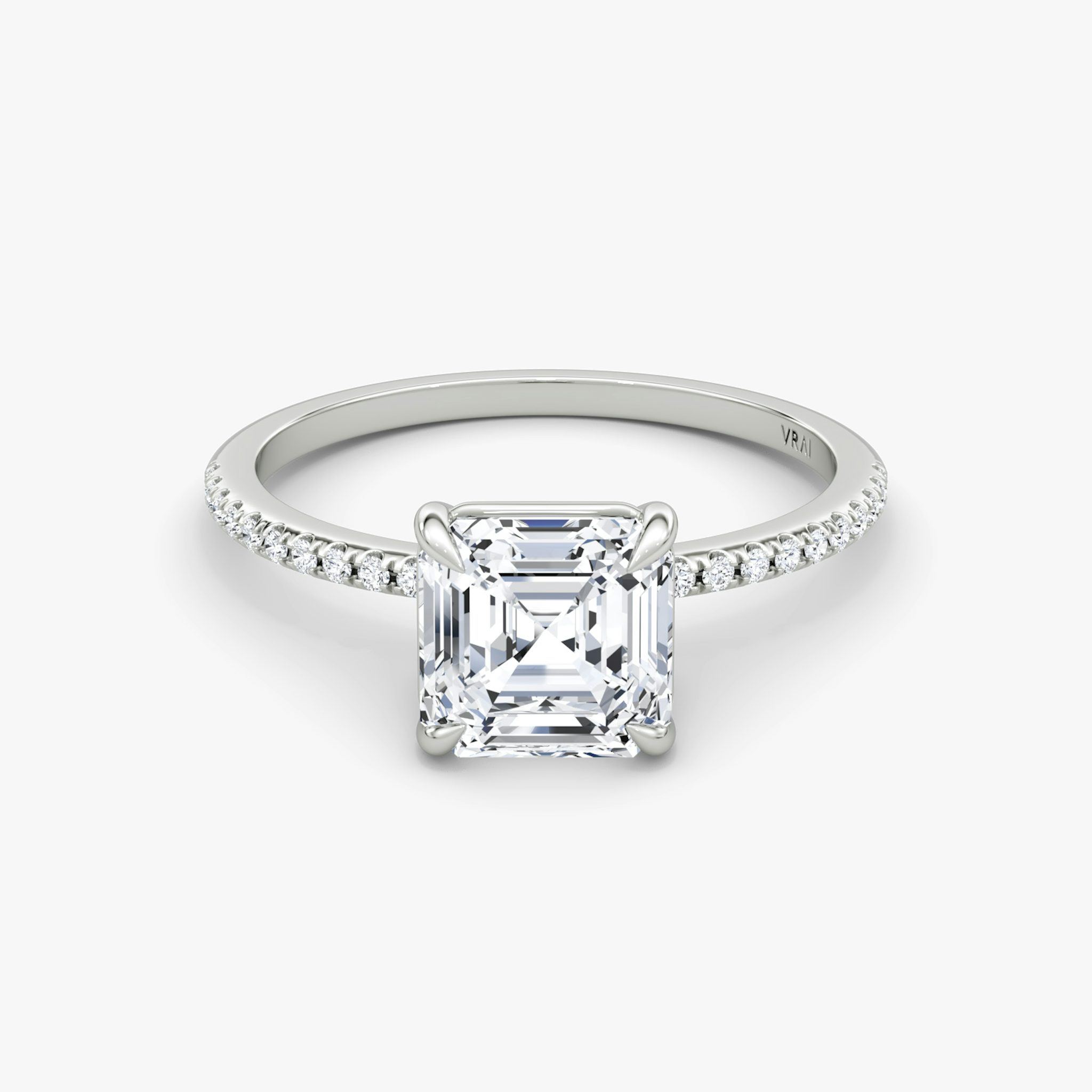 The Petite 4-Prong Solitaire | Asscher | Platinum | bandAccent: Pavé | diamondOrientation: vertical | caratWeight: other