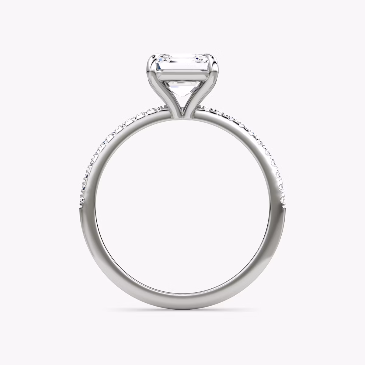 The Petite 4-Prong Solitaire | Asscher | 18k | White Gold | bandAccent: Pavé | diamondOrientation: vertical | caratWeight: other