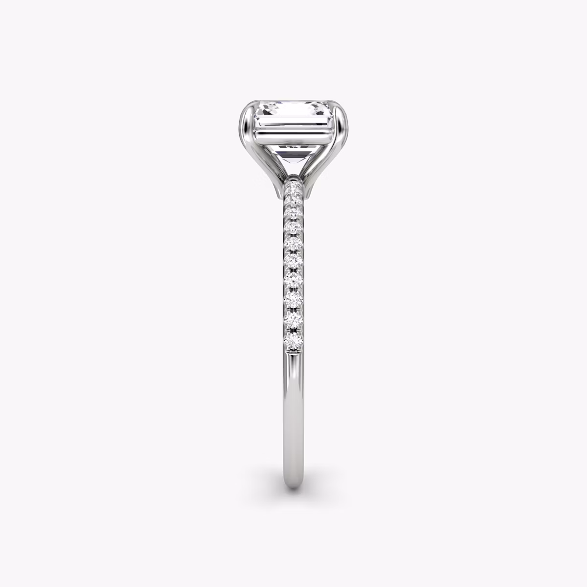The Petite 4-Prong Solitaire | Asscher | 18k | White Gold | bandAccent: Pavé | diamondOrientation: vertical | caratWeight: other