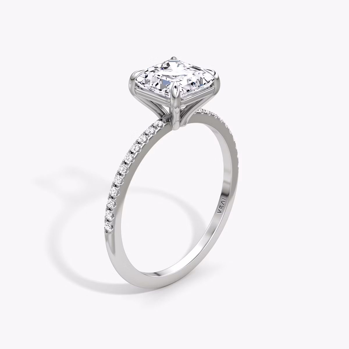 The Petite 4-Prong Solitaire | Asscher | 18k | White Gold | bandAccent: Pavé | diamondOrientation: vertical | caratWeight: other
