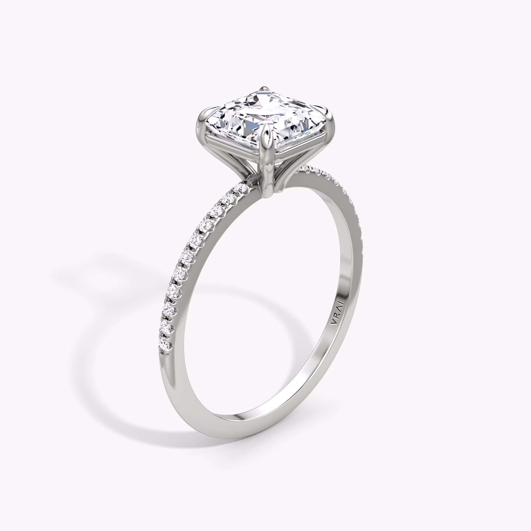 The Petite 4-Prong Solitaire | Asscher | Platinum | bandAccent: Pavé | diamondOrientation: vertical | caratWeight: other