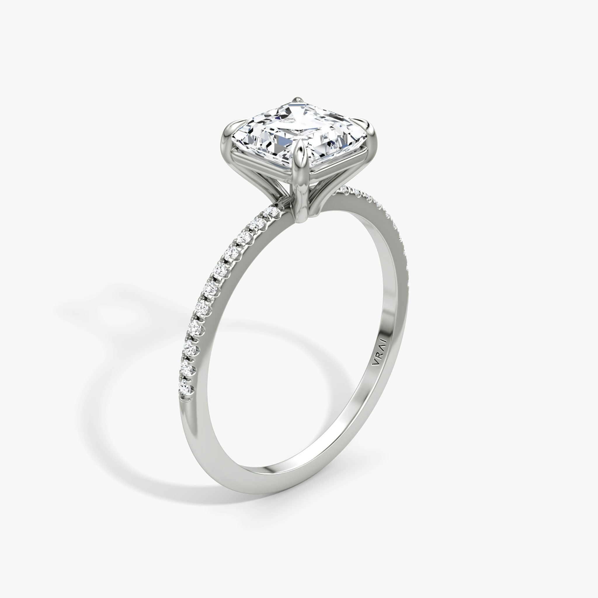 The Petite 4-Prong Solitaire | Asscher | Platinum | bandAccent: Pavé | diamondOrientation: vertical | caratWeight: other