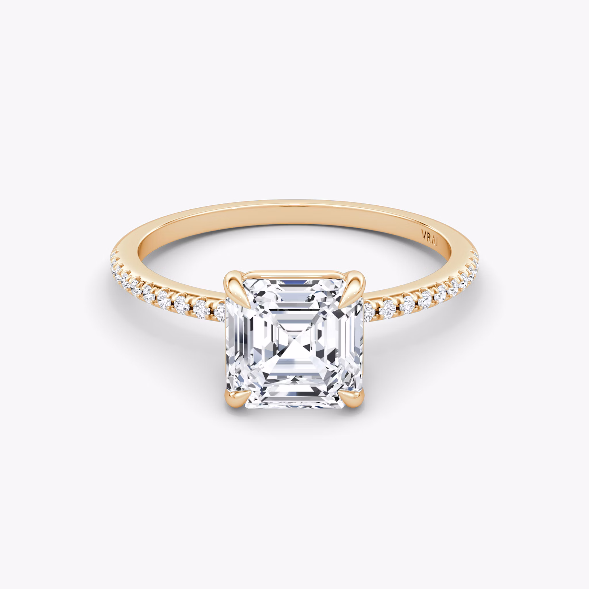 The Petite 4-Prong Solitaire | Asscher | 14k | Rose Gold | bandAccent: Pavé | diamondOrientation: vertical | caratWeight: other
