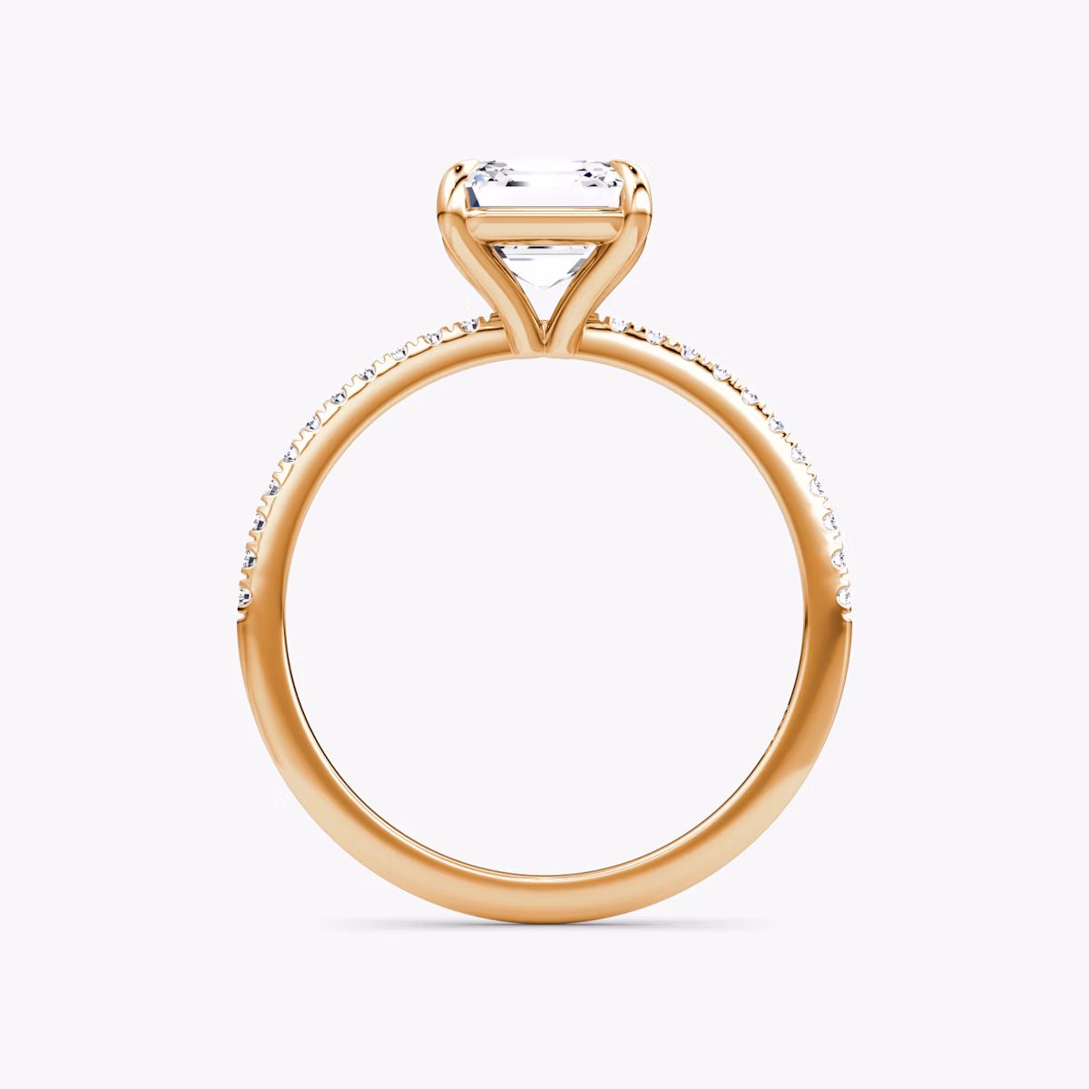 The Petite 4-Prong Solitaire | Asscher | 14k | Rose Gold | bandAccent: Pavé | diamondOrientation: vertical | caratWeight: other