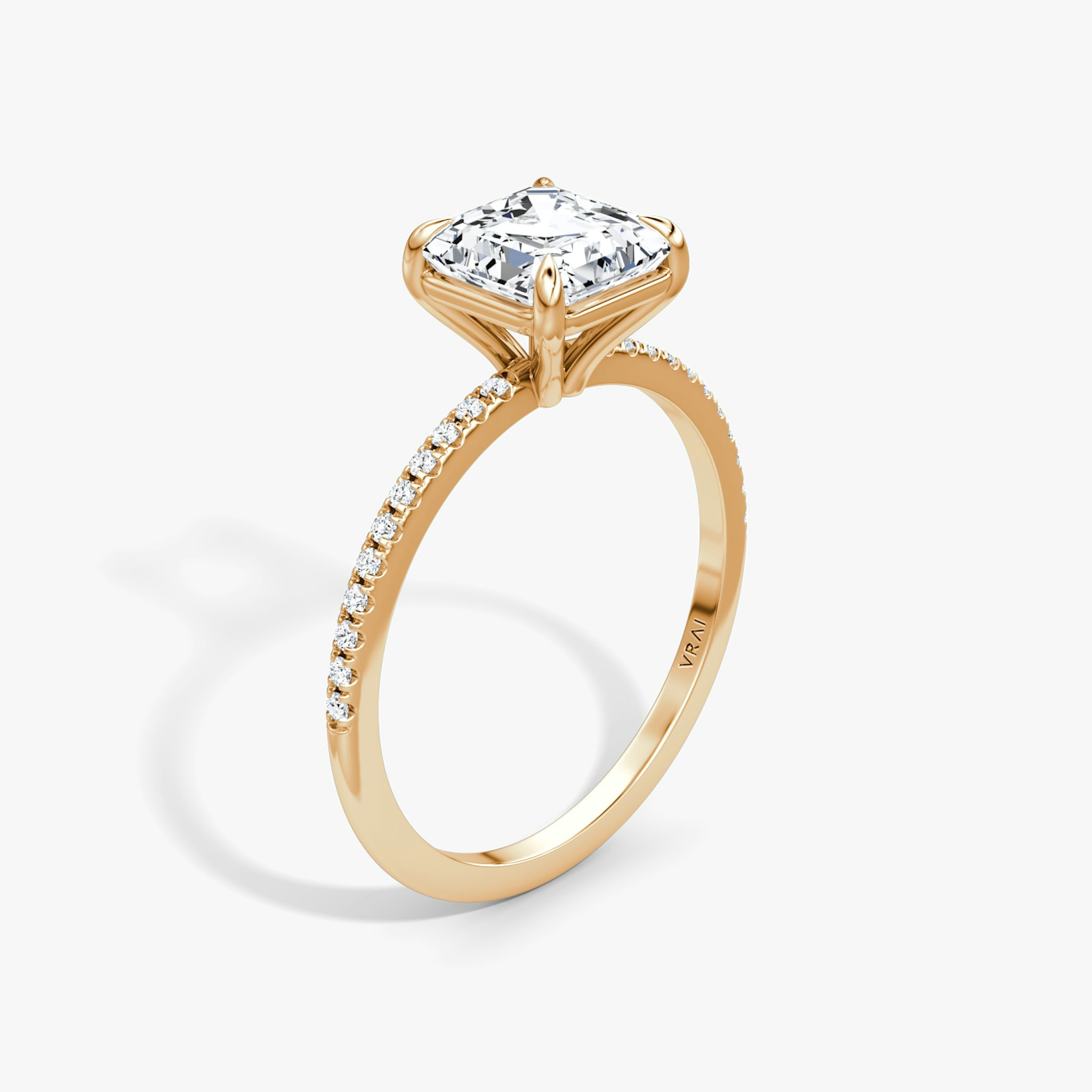 The Petite 4-Prong Solitaire | Asscher | 14k | Rose Gold | bandAccent: Pavé | diamondOrientation: vertical | caratWeight: other