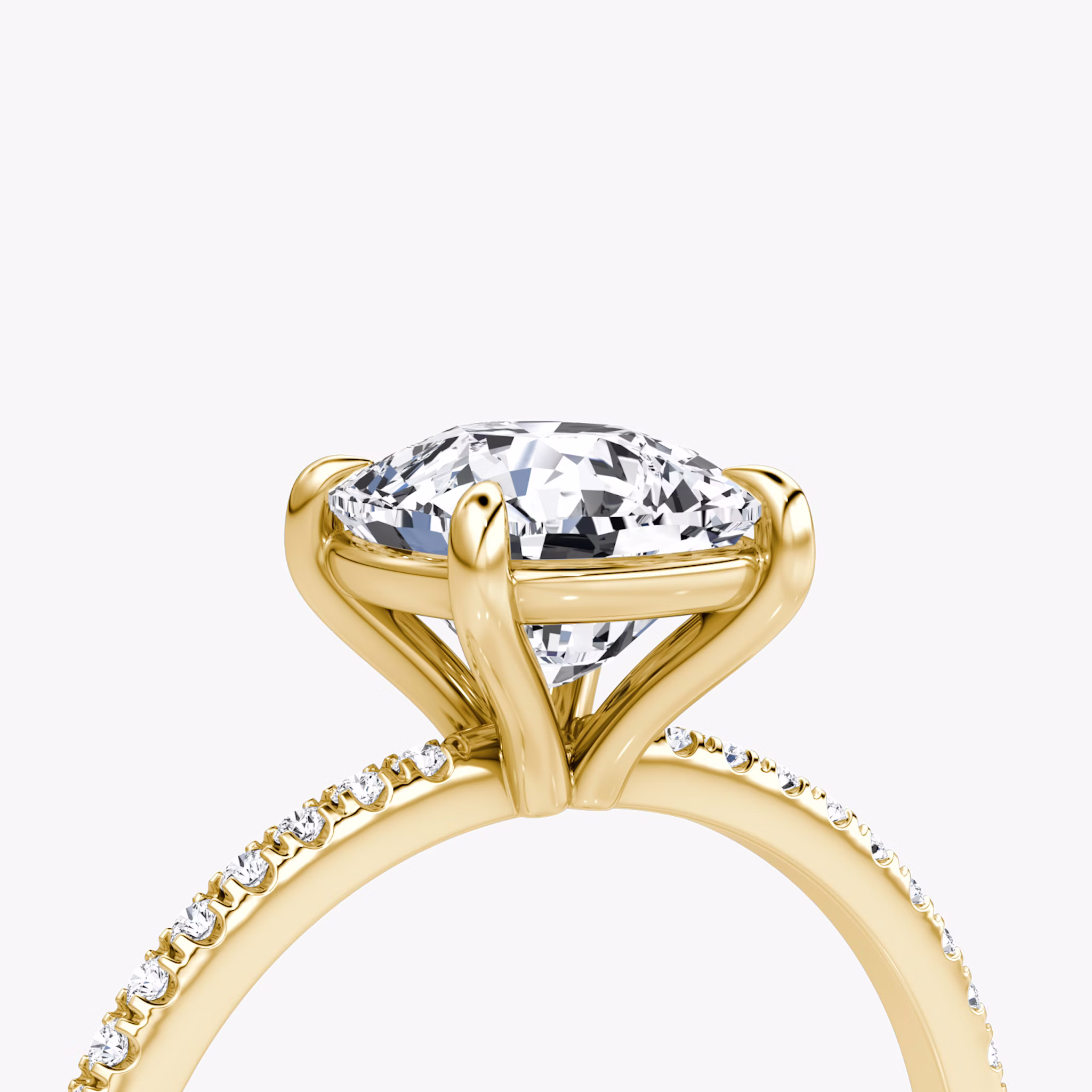 The Petite 4-Prong Solitaire | Cushion | 18k | Yellow Gold | bandAccent: Pavé | diamondOrientation: vertical | caratWeight: other