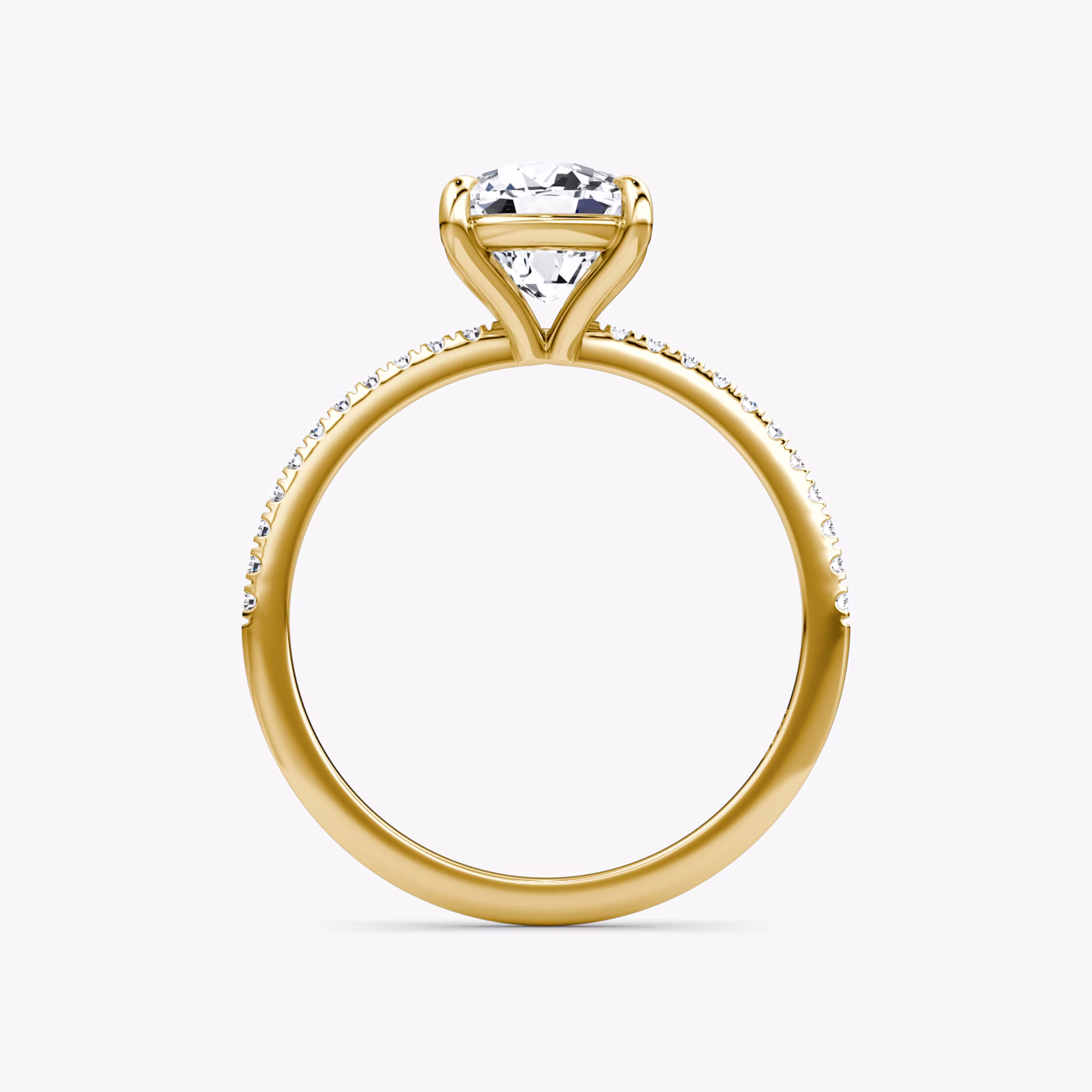 The Petite 4-Prong Solitaire | Cushion | 18k | Yellow Gold | bandAccent: Pavé | diamondOrientation: vertical | caratWeight: other