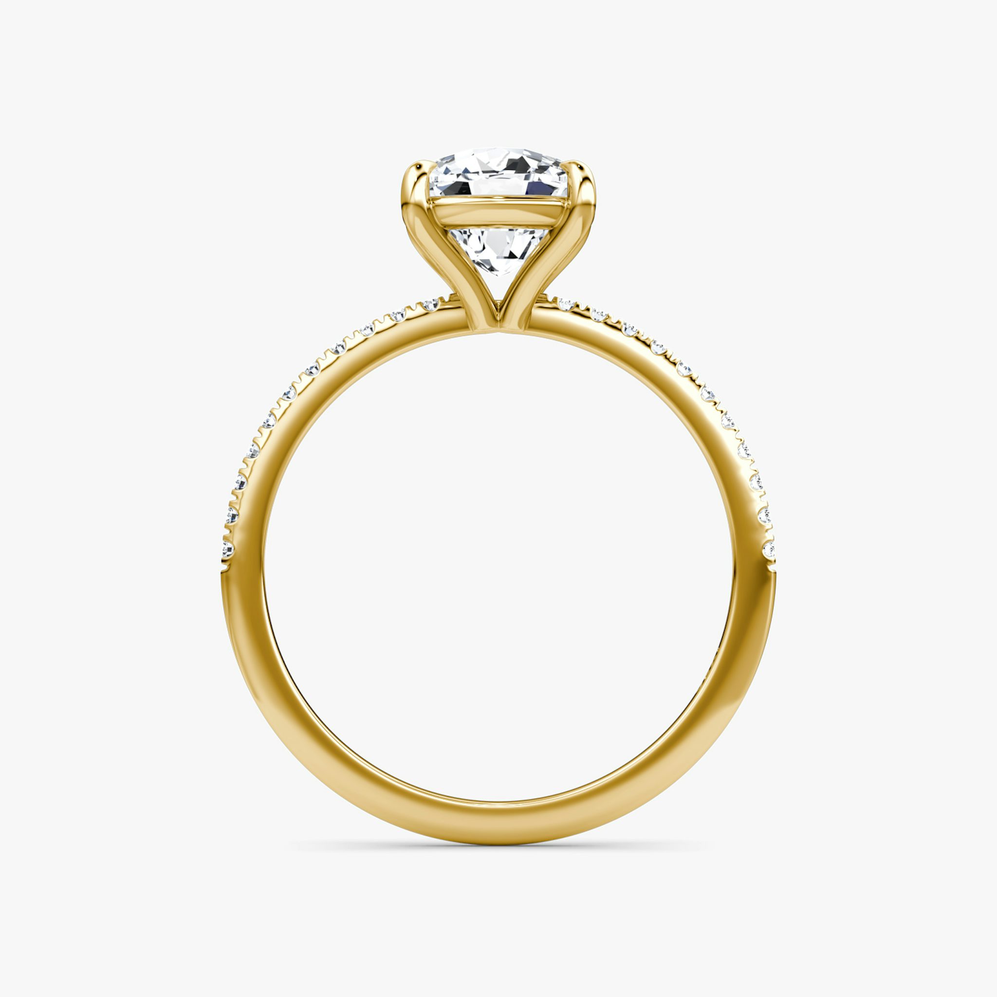 The Petite 4-Prong Solitaire | Cushion | 18k | Yellow Gold | bandAccent: Pavé | diamondOrientation: vertical | caratWeight: other