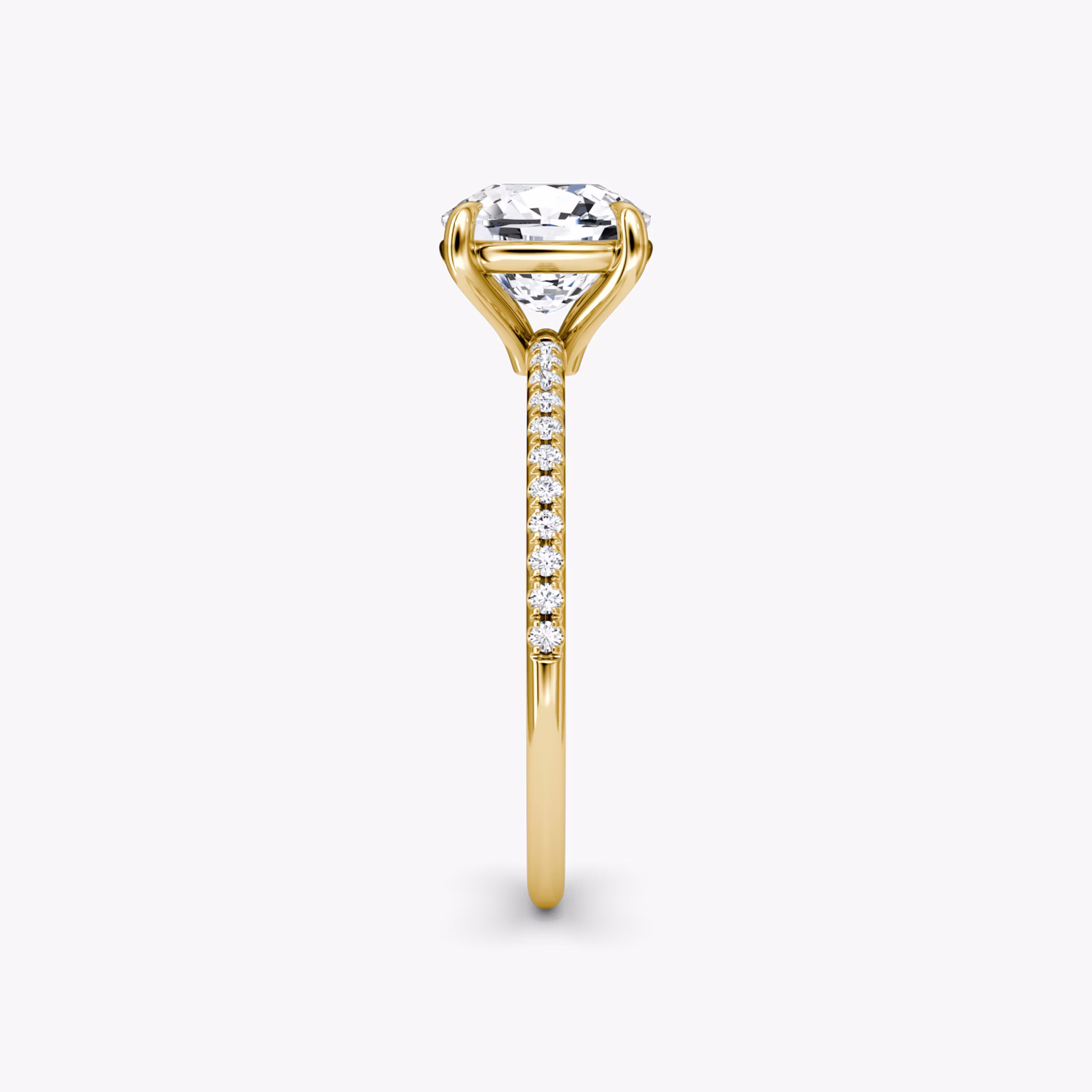 The Petite 4-Prong Solitaire | Cushion | 18k | Yellow Gold | bandAccent: Pavé | diamondOrientation: vertical | caratWeight: other