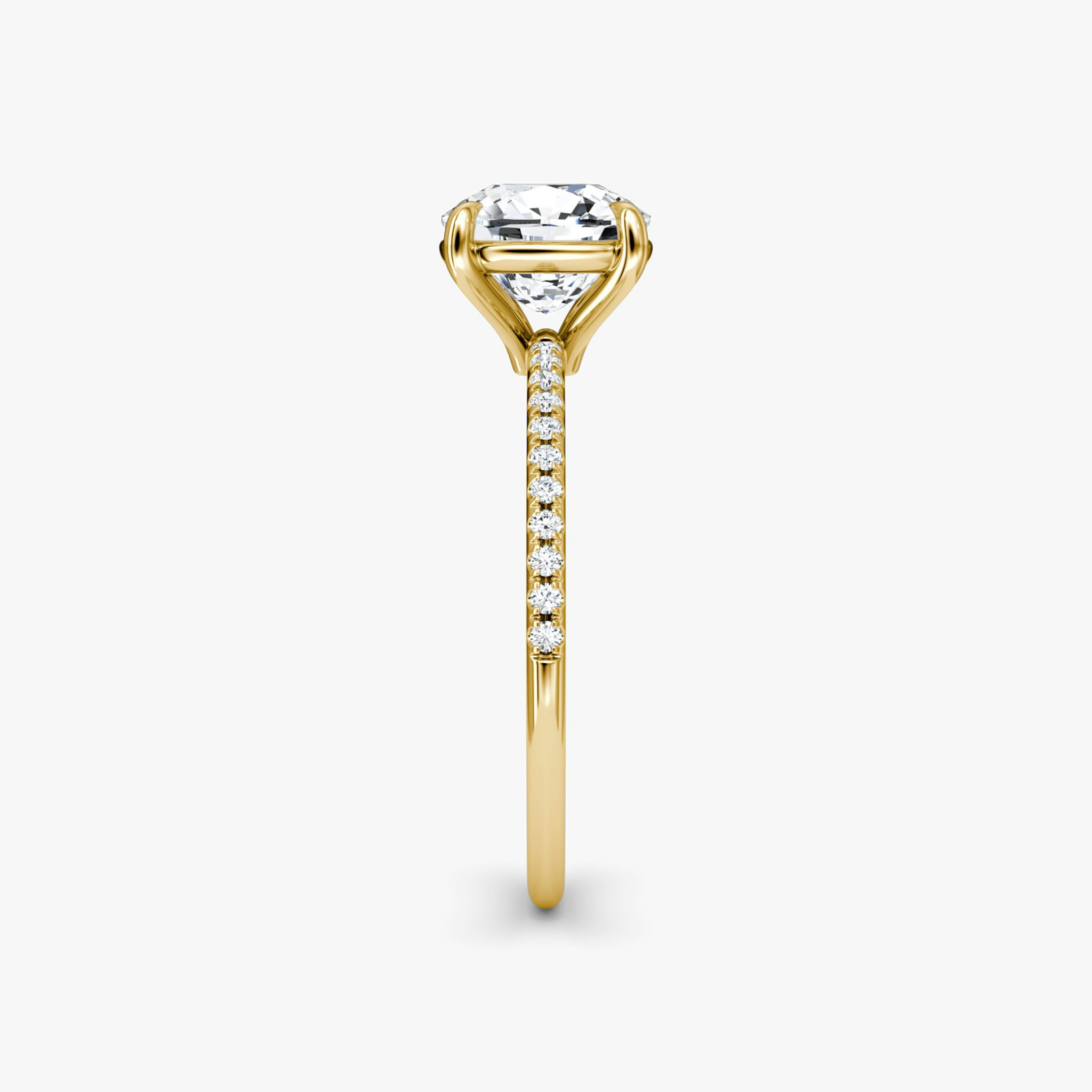 The Petite 4-Prong Solitaire | Cushion | 18k | Yellow Gold | bandAccent: Pavé | diamondOrientation: vertical | caratWeight: other