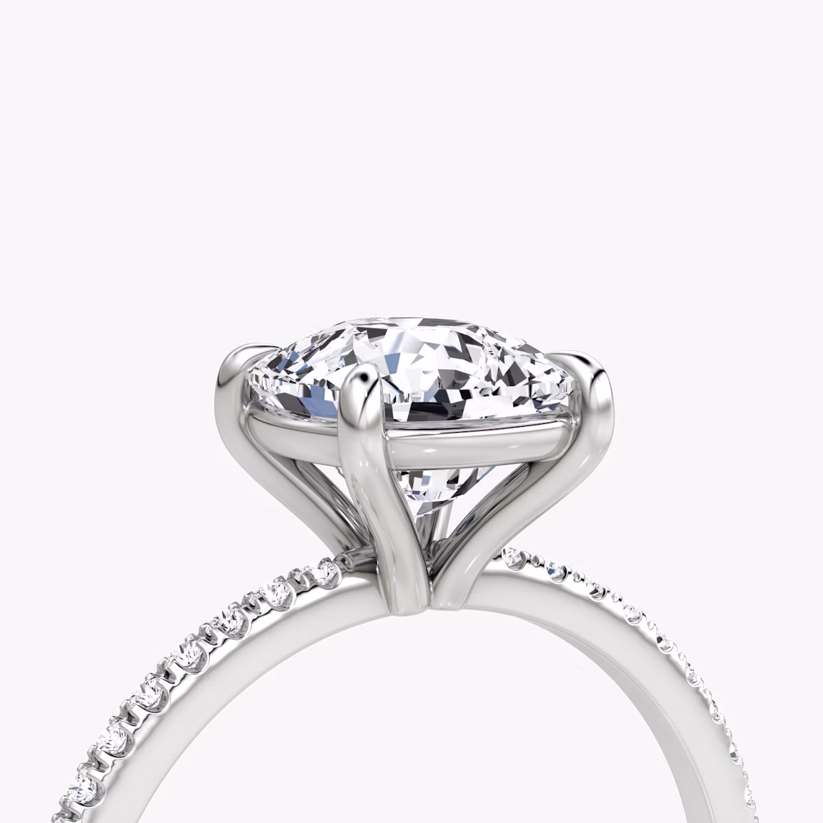 The Petite 4-Prong Solitaire | Cushion | 18k | White Gold | bandAccent: Pavé | diamondOrientation: vertical | caratWeight: other