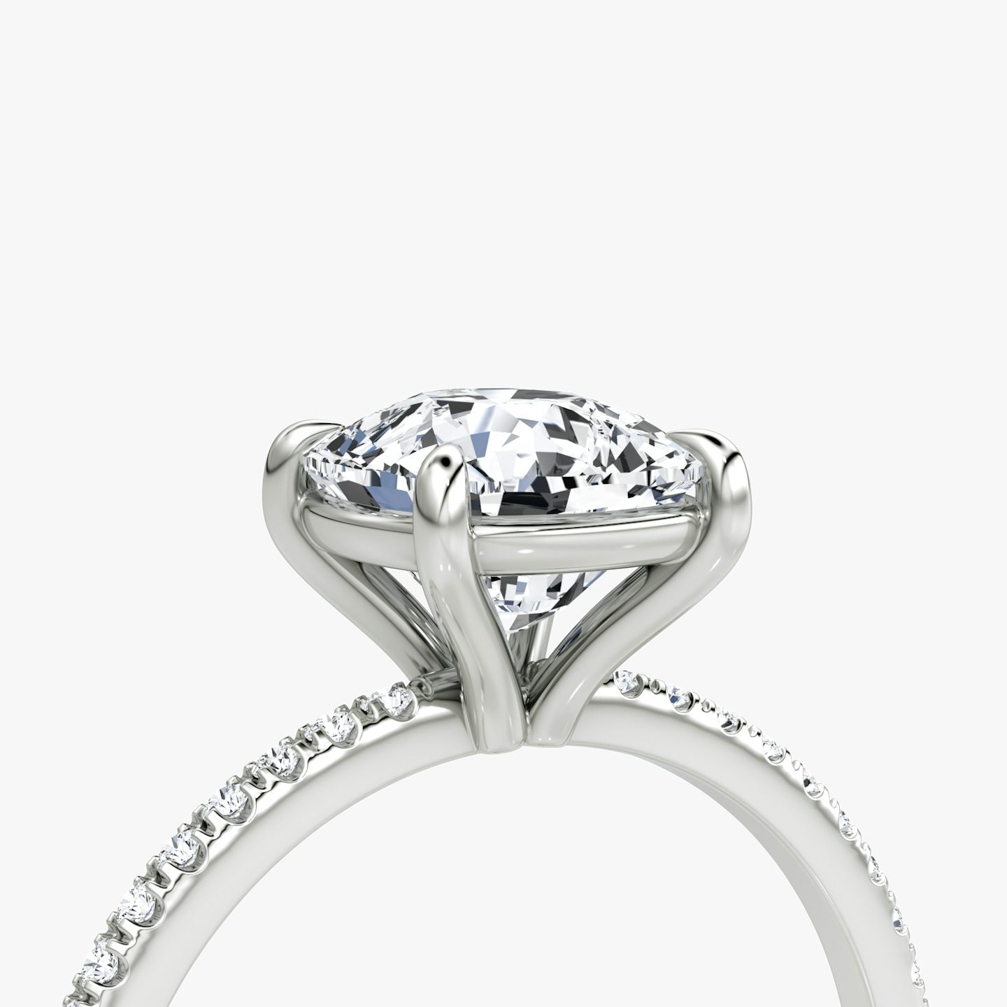 The Petite 4-Prong Solitaire | Cushion | 18k | White Gold | bandAccent: Pavé | diamondOrientation: vertical | caratWeight: other