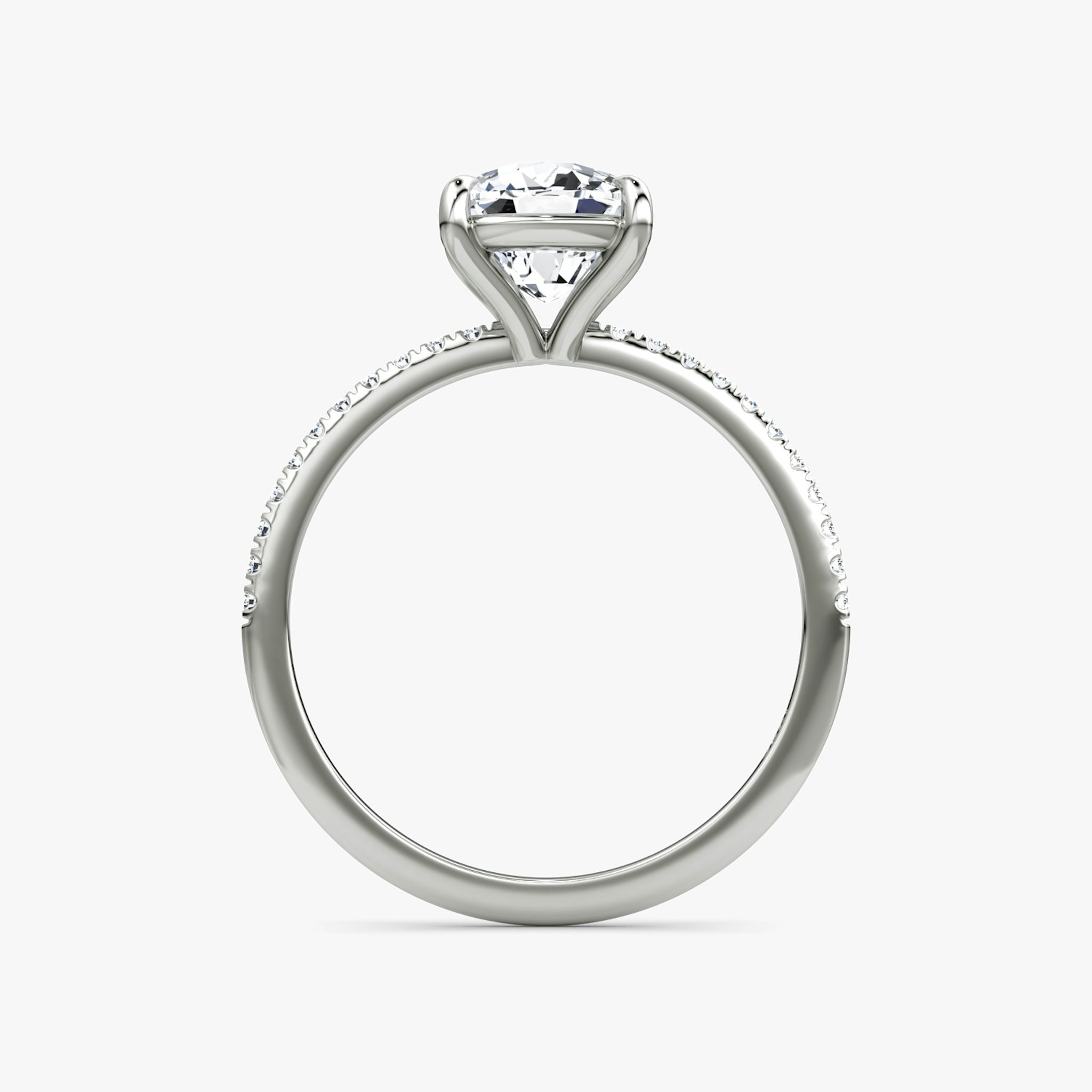 The Petite 4-Prong Solitaire | Cushion | Platinum | bandAccent: Pavé | diamondOrientation: vertical | caratWeight: other