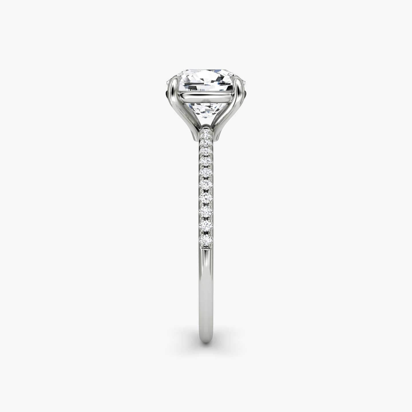 The Petite 4-Prong Solitaire | Cushion | 18k | White Gold | bandAccent: Pavé | diamondOrientation: vertical | caratWeight: other