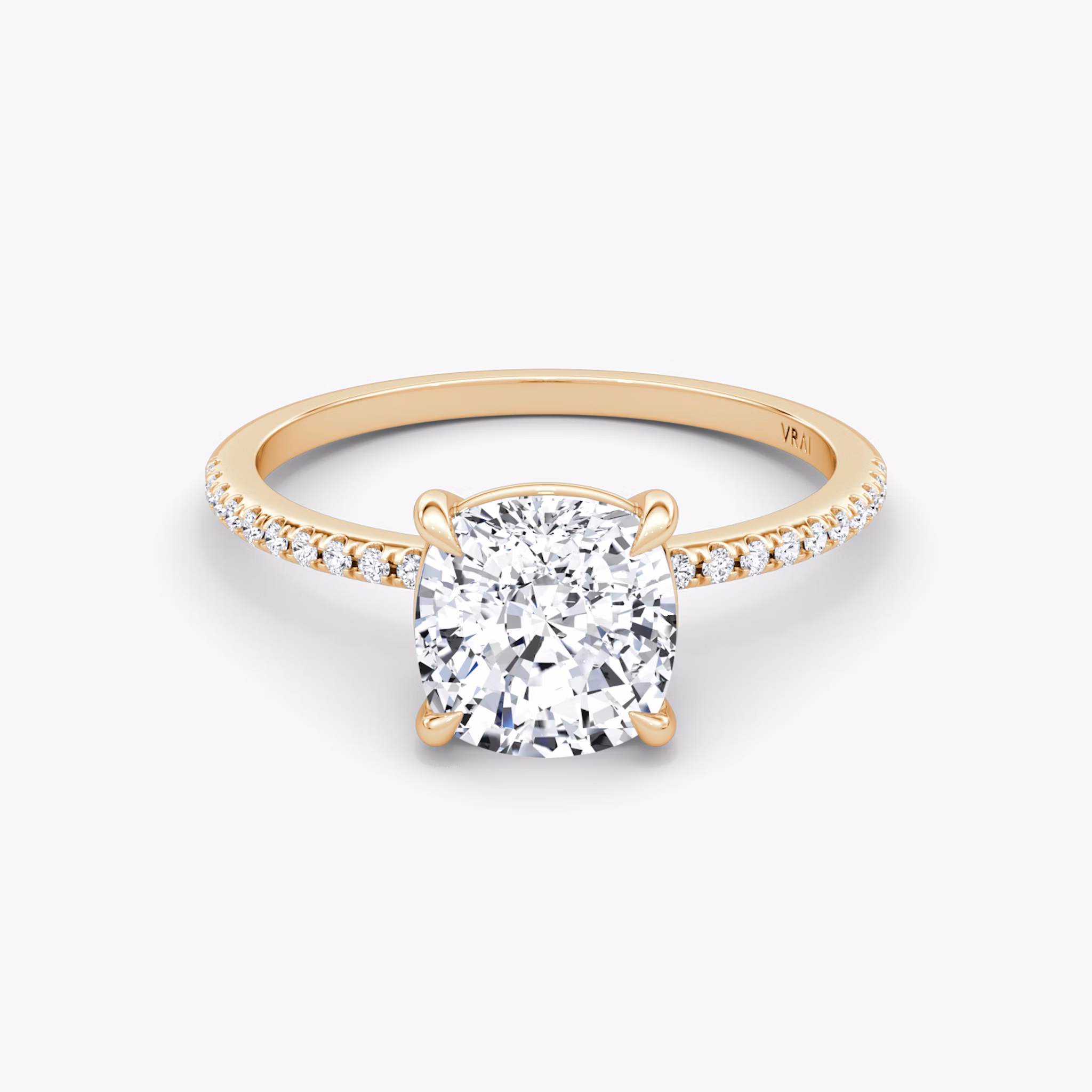 The Petite 4-Prong Solitaire | Cushion | 14k | Rose Gold | bandAccent: Pavé | diamondOrientation: vertical | caratWeight: other