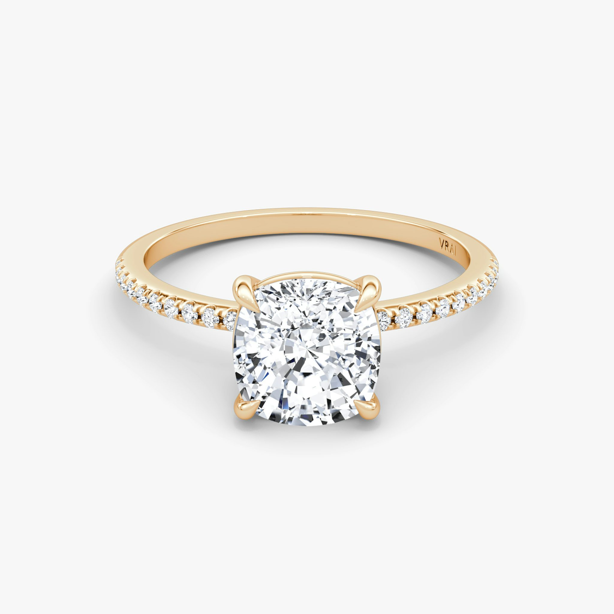 The Petite 4-Prong Solitaire | Cushion | 14k | Rose Gold | bandAccent: Pavé | diamondOrientation: vertical | caratWeight: other