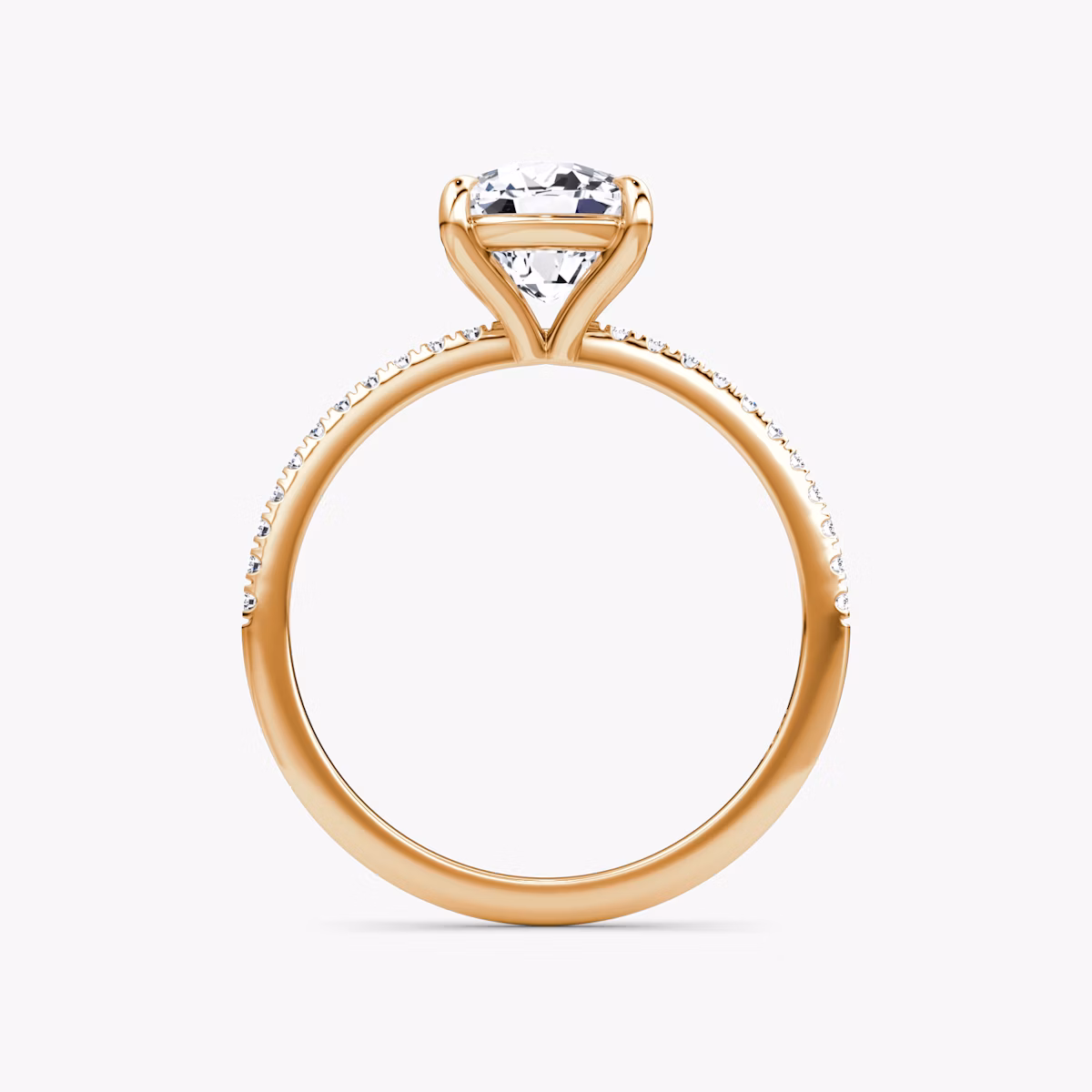 The Petite 4-Prong Solitaire | Cushion | 14k | Rose Gold | bandAccent: Pavé | diamondOrientation: vertical | caratWeight: other