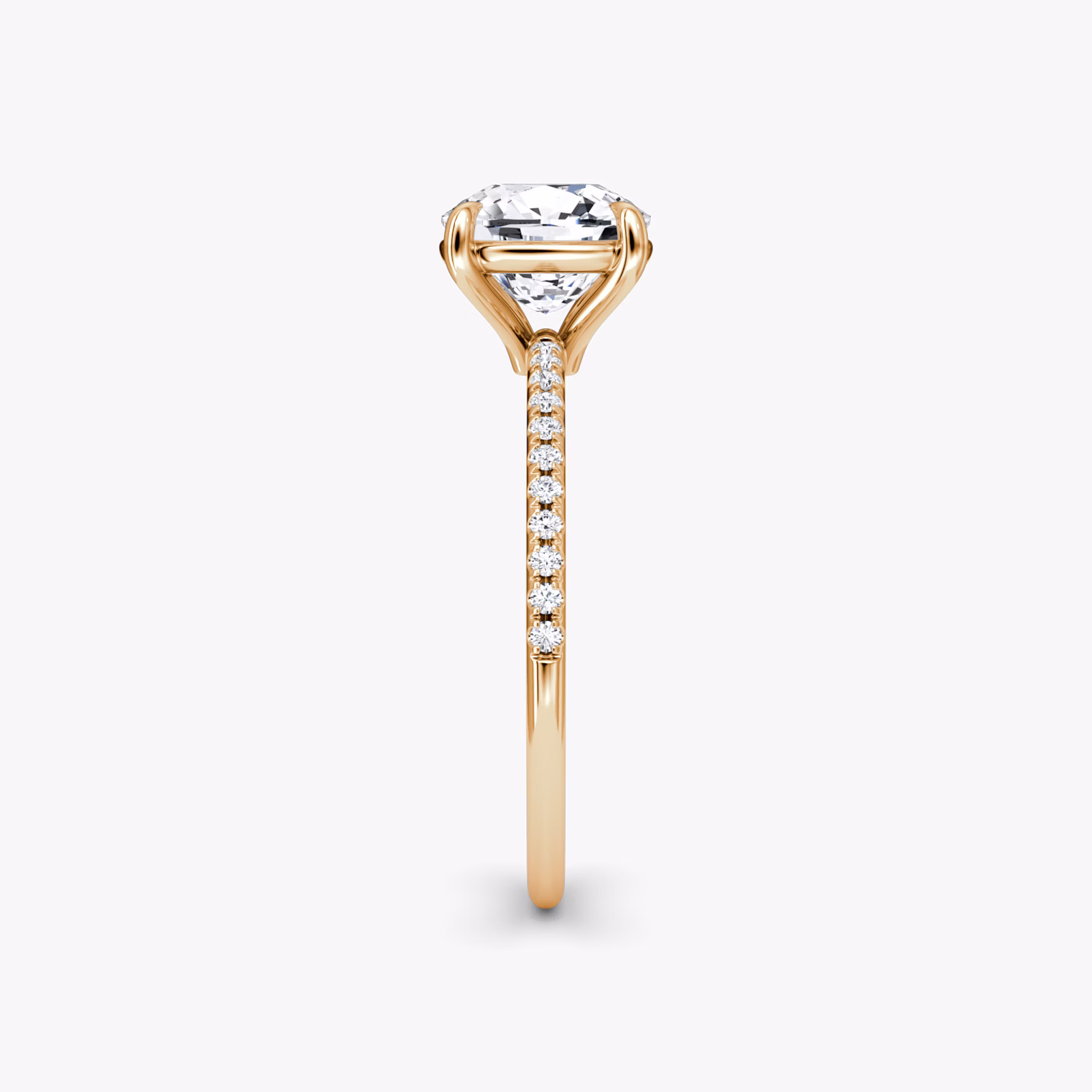 The Petite 4-Prong Solitaire | Cushion | 14k | Rose Gold | bandAccent: Pavé | diamondOrientation: vertical | caratWeight: other