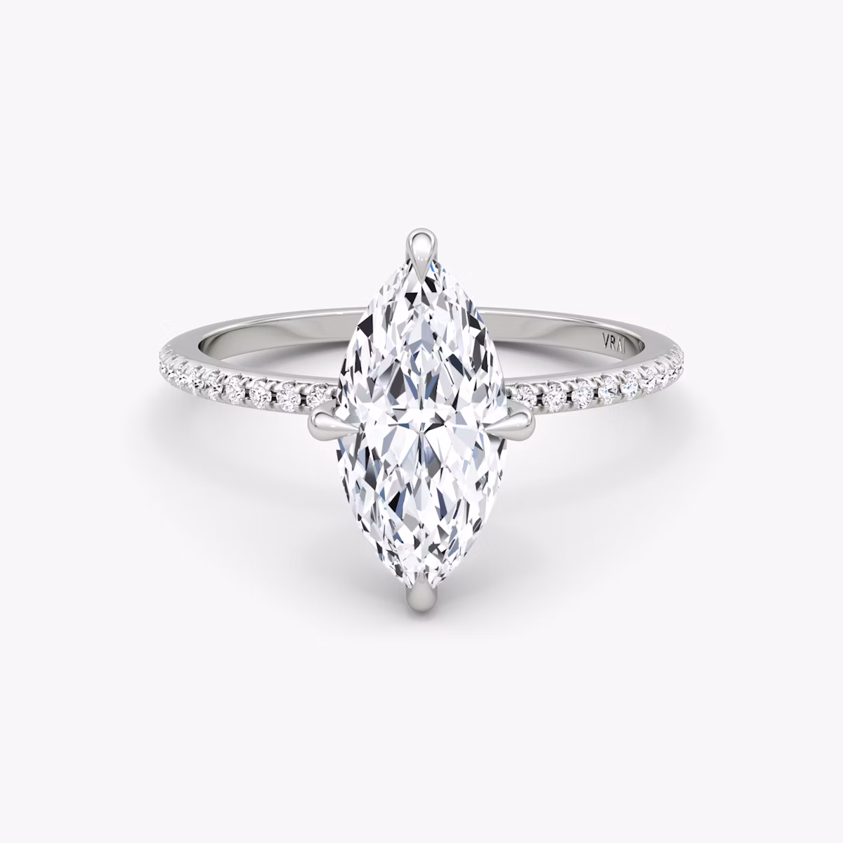 The Petite 4-Prong Solitaire | Marquise | 18k | White Gold | bandAccent: Pavé | diamondOrientation: vertical | caratWeight: other