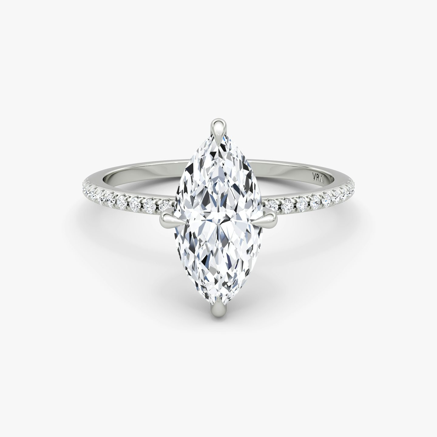 The Petite 4-Prong Solitaire | Marquise | 18k | White Gold | bandAccent: Pavé | diamondOrientation: vertical | caratWeight: other