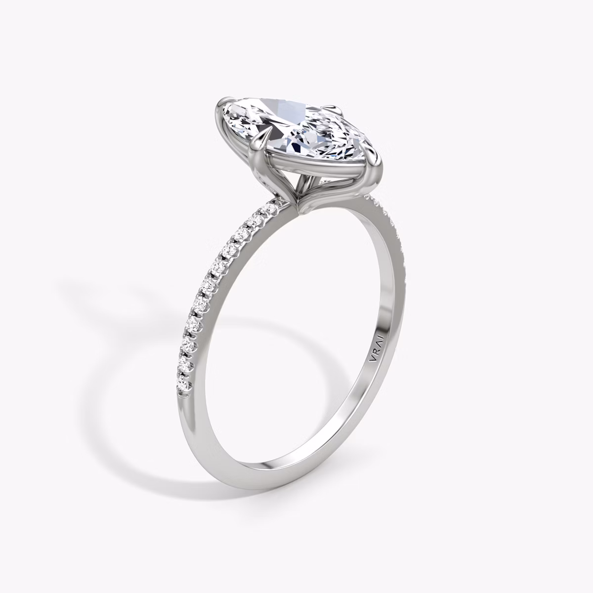 The Petite 4-Prong Solitaire | Marquise | 18k | White Gold | bandAccent: Pavé | diamondOrientation: vertical | caratWeight: other