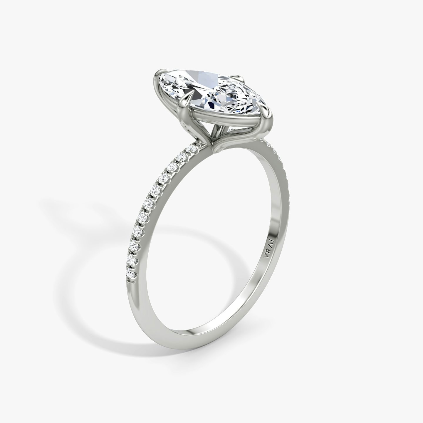 The Petite 4-Prong Solitaire | Marquise | 18k | White Gold | bandAccent: Pavé | diamondOrientation: vertical | caratWeight: other