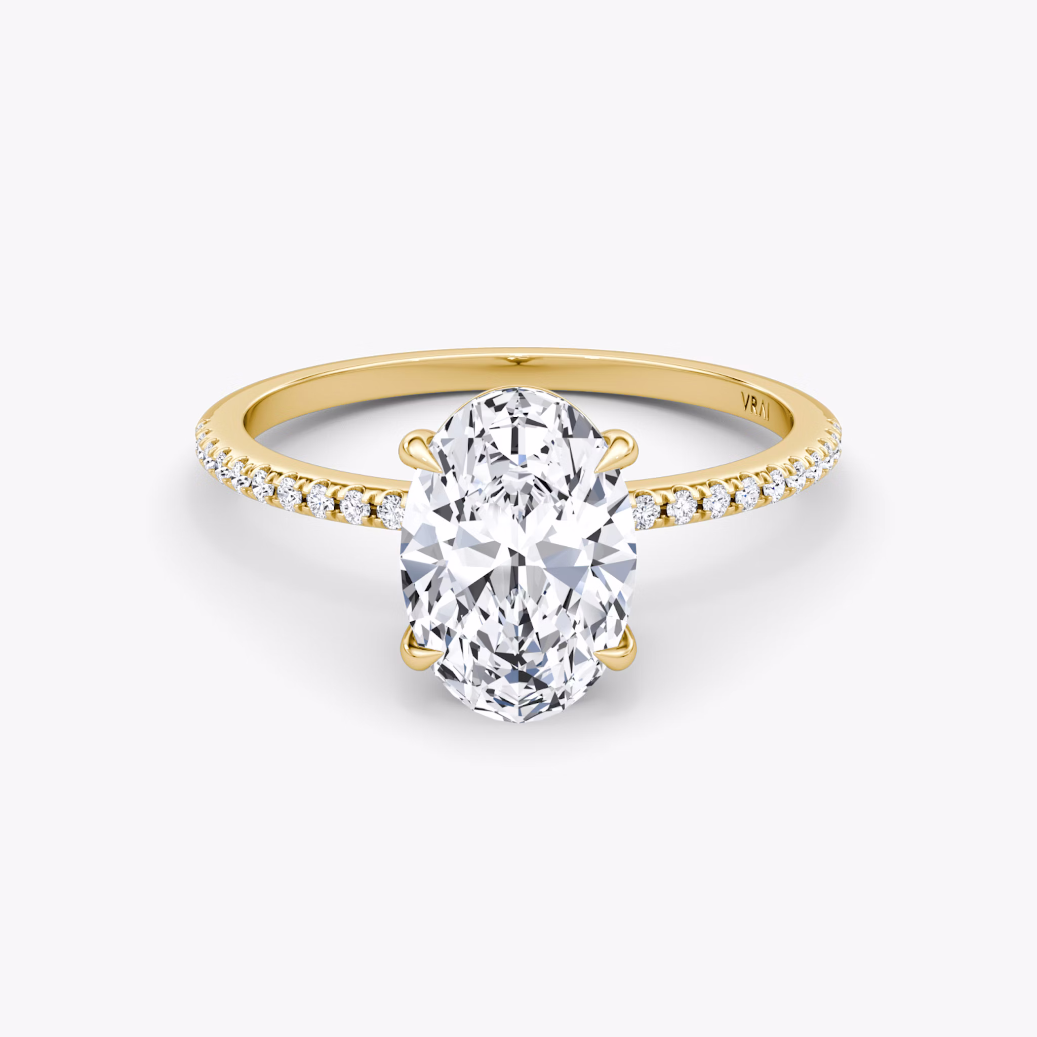 The Petite 4-Prong Solitaire | Oval | 18k | Yellow Gold | bandAccent: Pavé | diamondOrientation: vertical | caratWeight: other