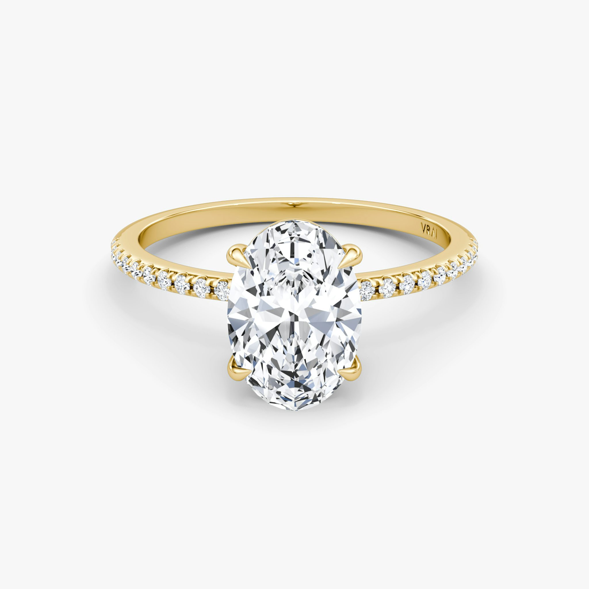 The Petite 4-Prong Solitaire | Oval | 18k | Yellow Gold | bandAccent: Pavé | diamondOrientation: vertical | caratWeight: other