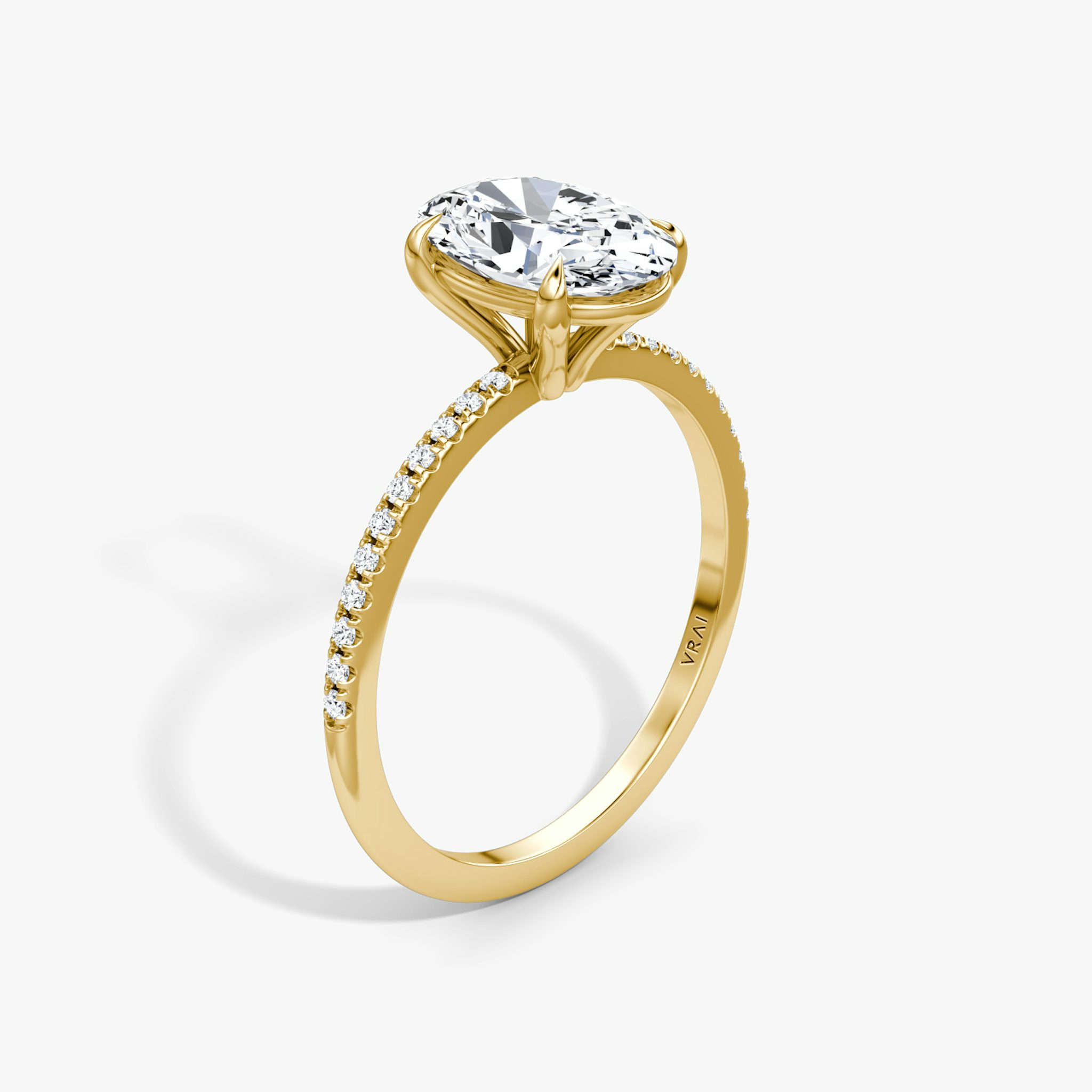 The Petite 4-Prong Solitaire | Oval | 18k | Yellow Gold | bandAccent: Pavé | diamondOrientation: vertical | caratWeight: other