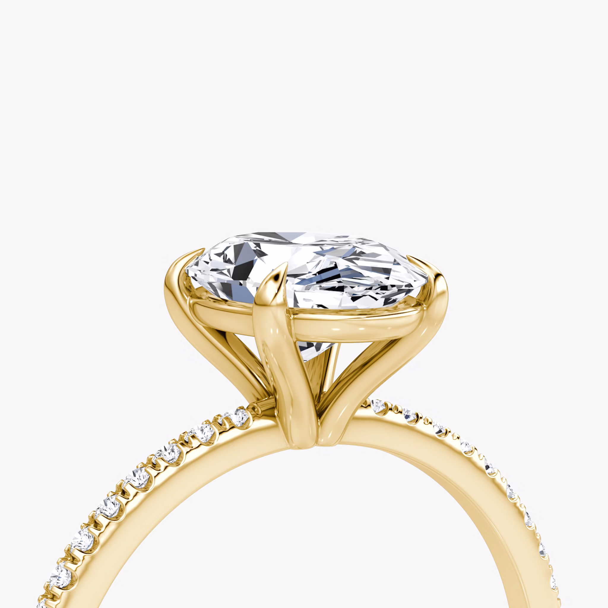 The Petite 4-Prong Solitaire | Oval | 18k | Yellow Gold | bandAccent: Pavé | diamondOrientation: vertical | caratWeight: other