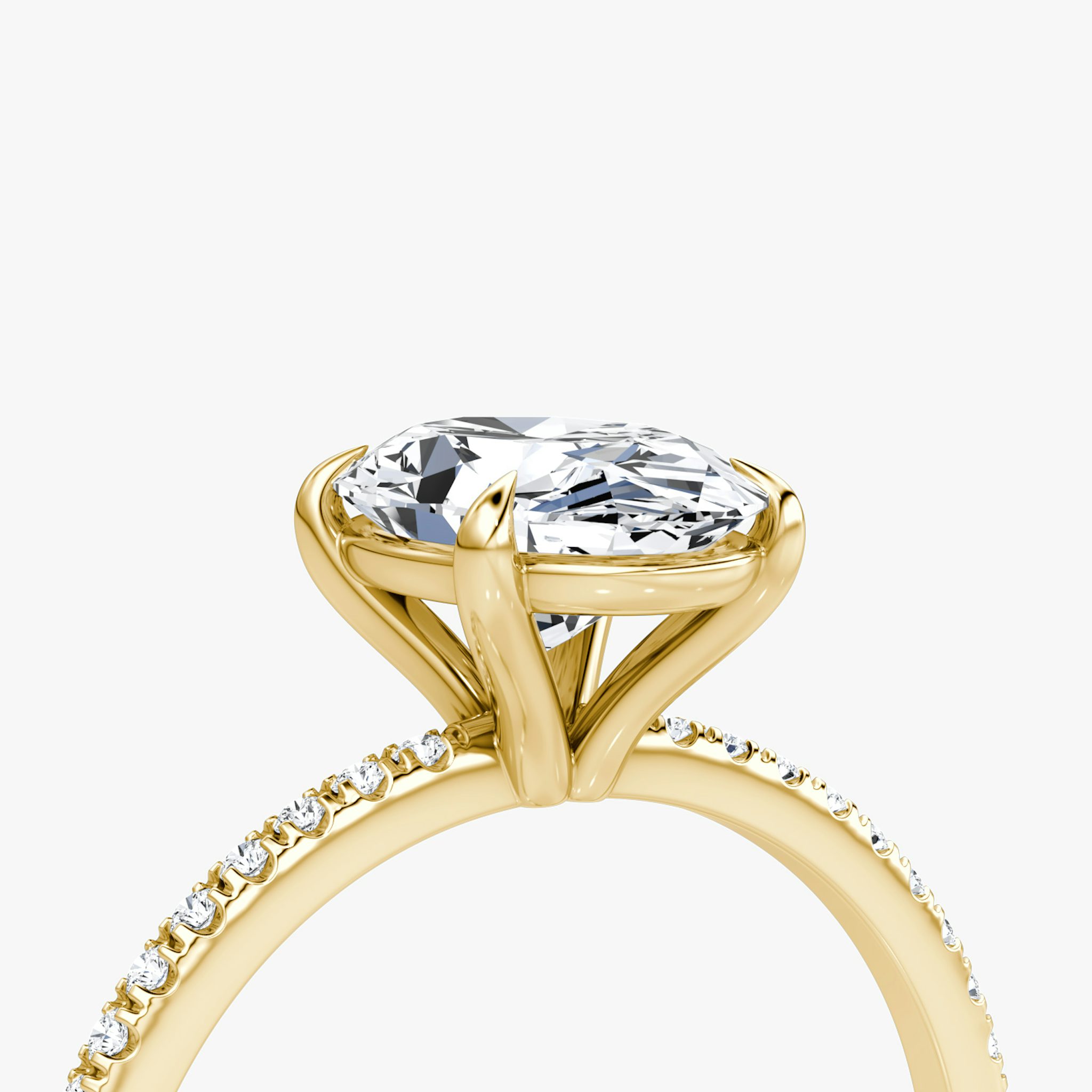 The Petite 4-Prong Solitaire | Oval | 18k | Yellow Gold | bandAccent: Pavé | diamondOrientation: vertical | caratWeight: other