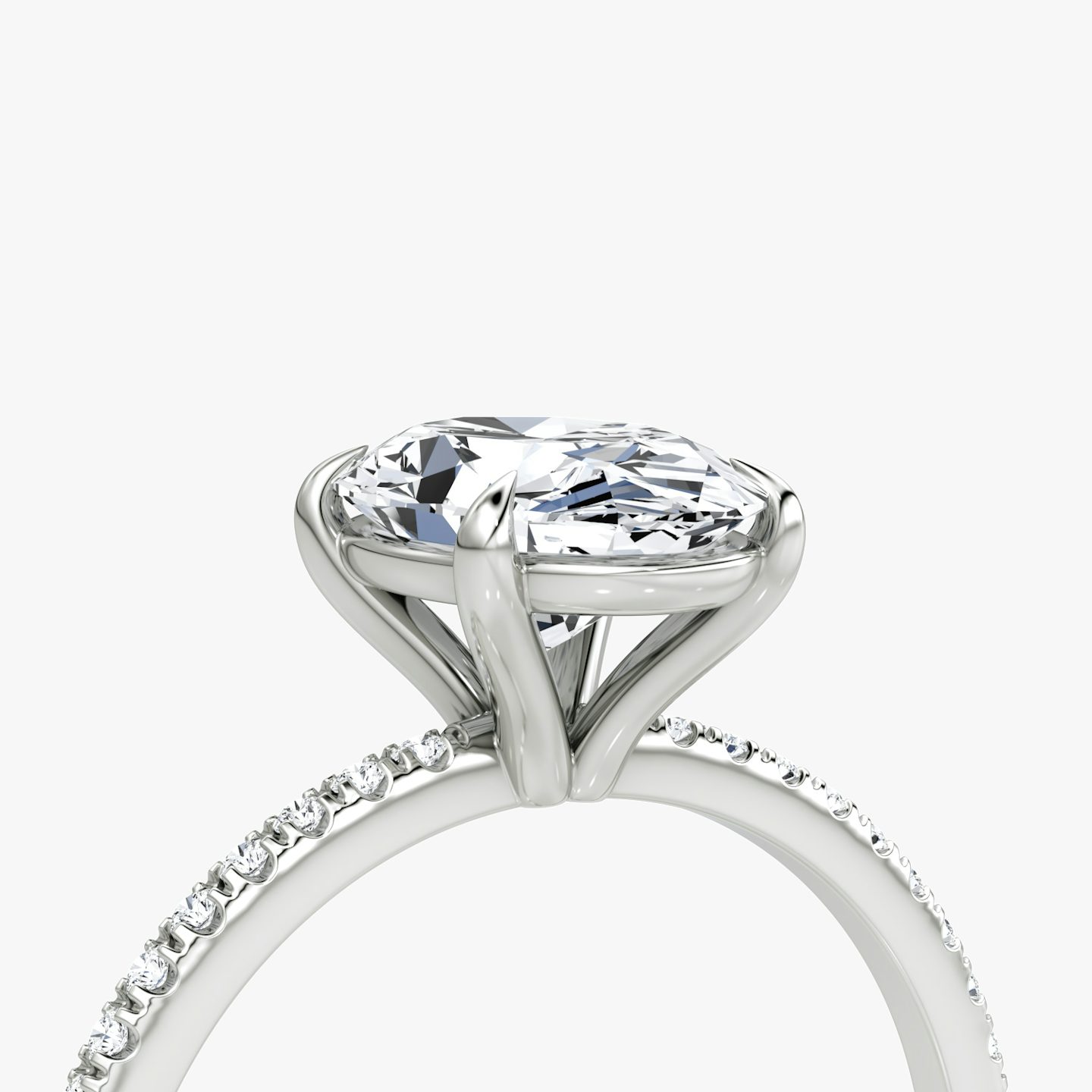 The Petite 4-Prong Solitaire | Oval | 18k | White Gold | bandAccent: Pavé | diamondOrientation: vertical | caratWeight: other
