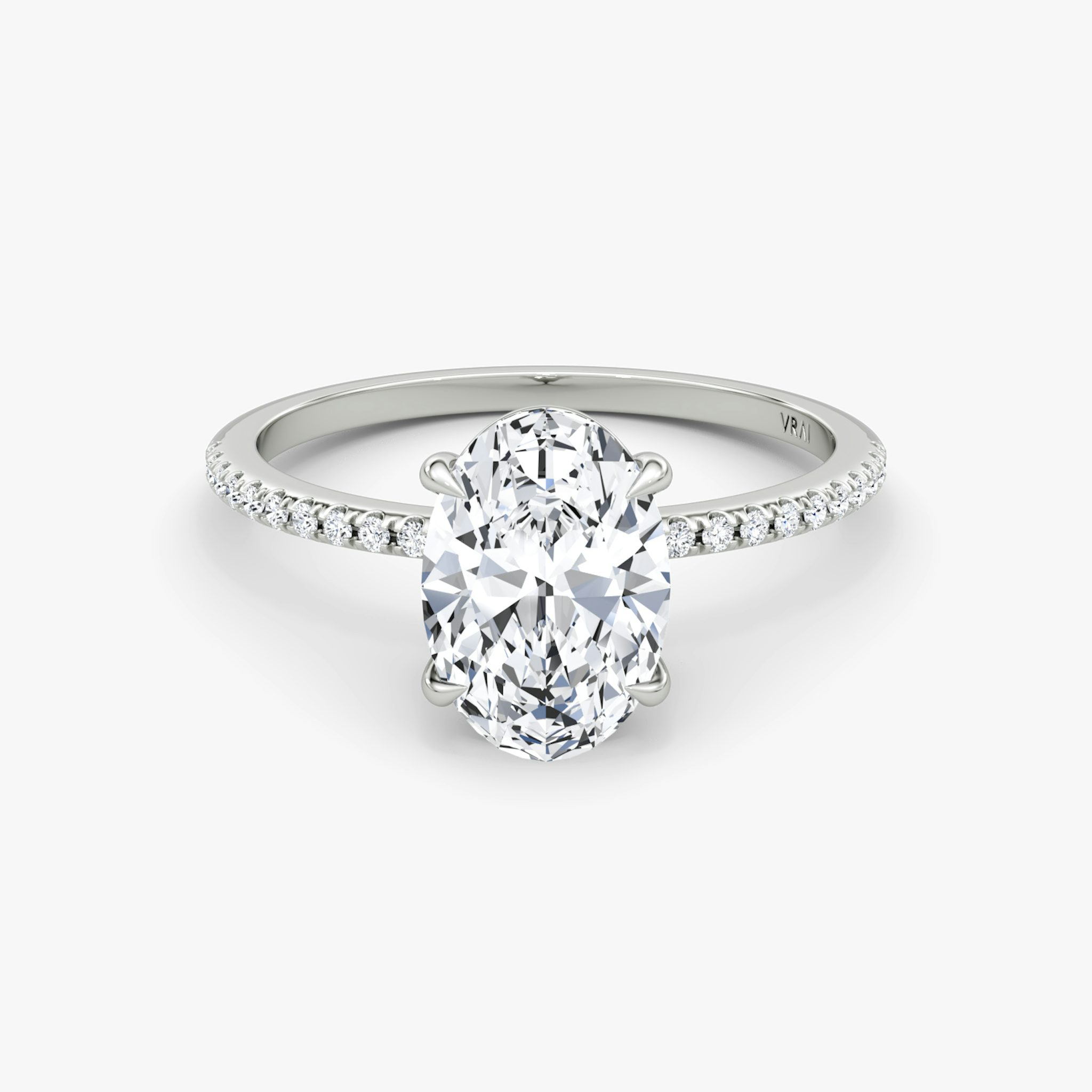 The Petite 4-Prong Solitaire | Oval | Platinum | bandAccent: Pavé | diamondOrientation: vertical | caratWeight: other