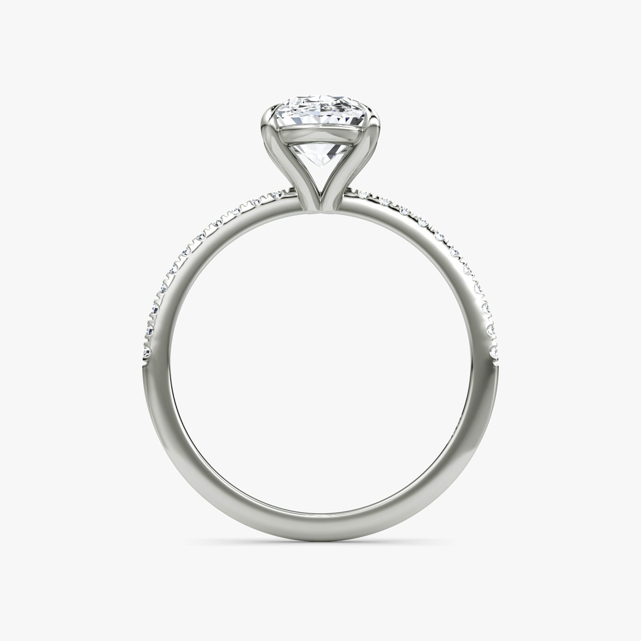 The Petite 4-Prong Solitaire | Oval | Platinum | bandAccent: Pavé | diamondOrientation: vertical | caratWeight: other