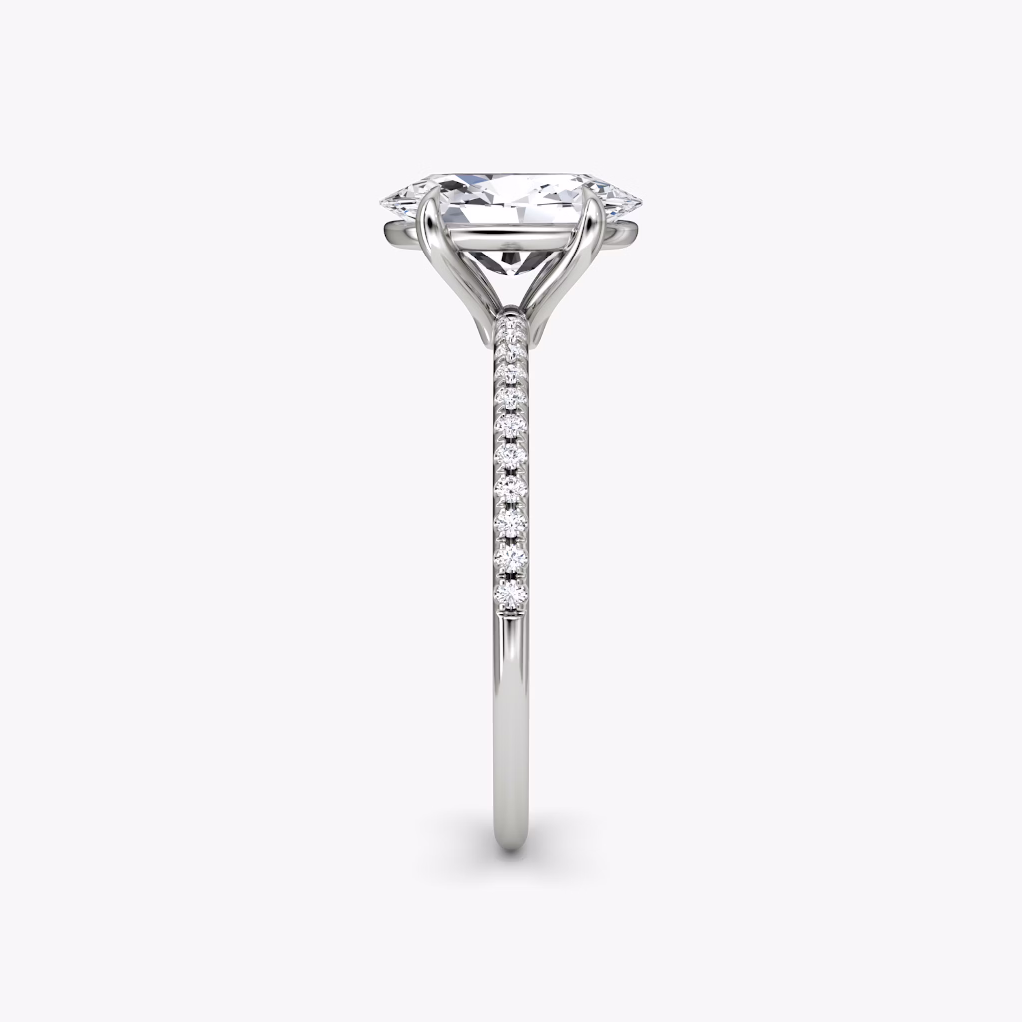 The Petite 4-Prong Solitaire | Oval | Platinum | bandAccent: Pavé | diamondOrientation: vertical | caratWeight: other