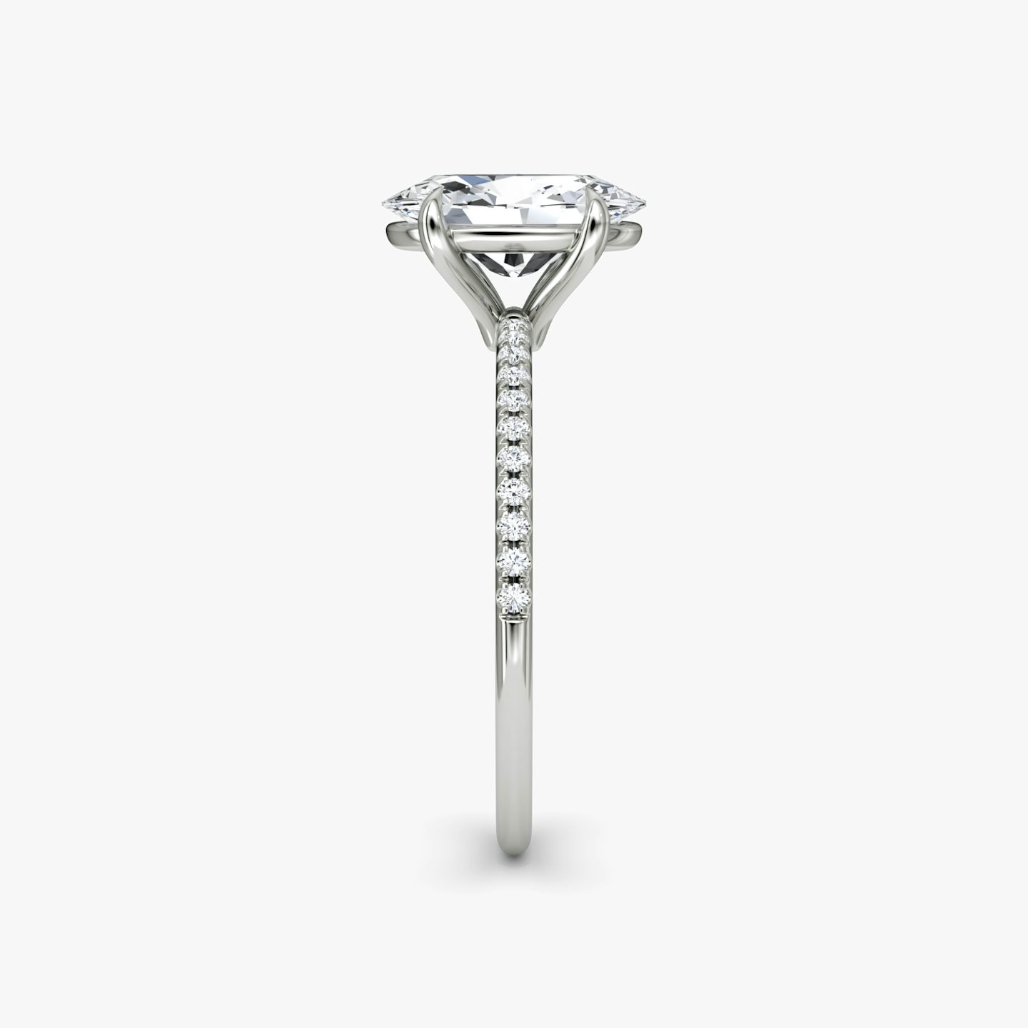 The Petite 4-Prong Solitaire | Oval | 18k | White Gold | bandAccent: Pavé | diamondOrientation: vertical | caratWeight: other