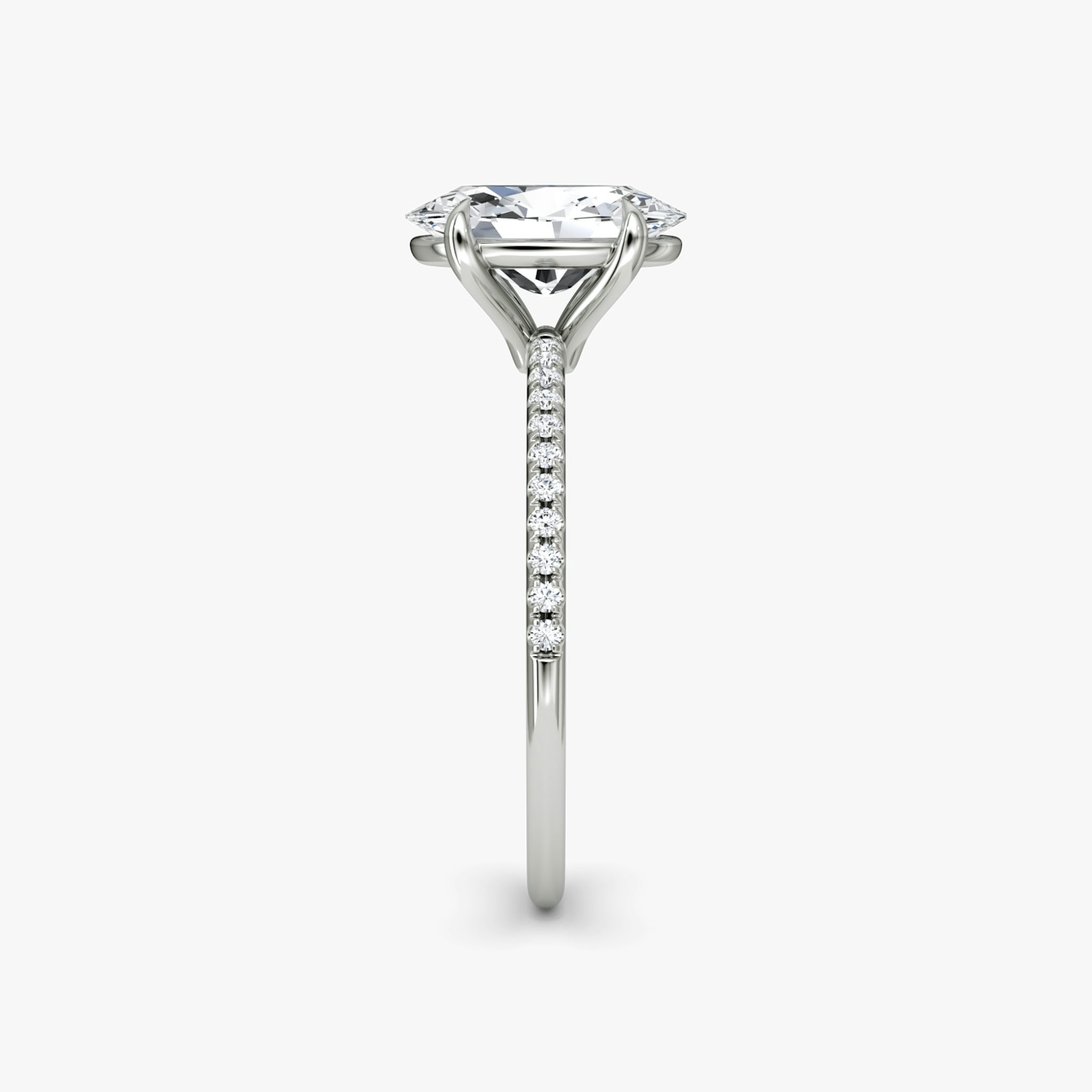 The Petite 4-Prong Solitaire | Oval | Platinum | bandAccent: Pavé | diamondOrientation: vertical | caratWeight: other
