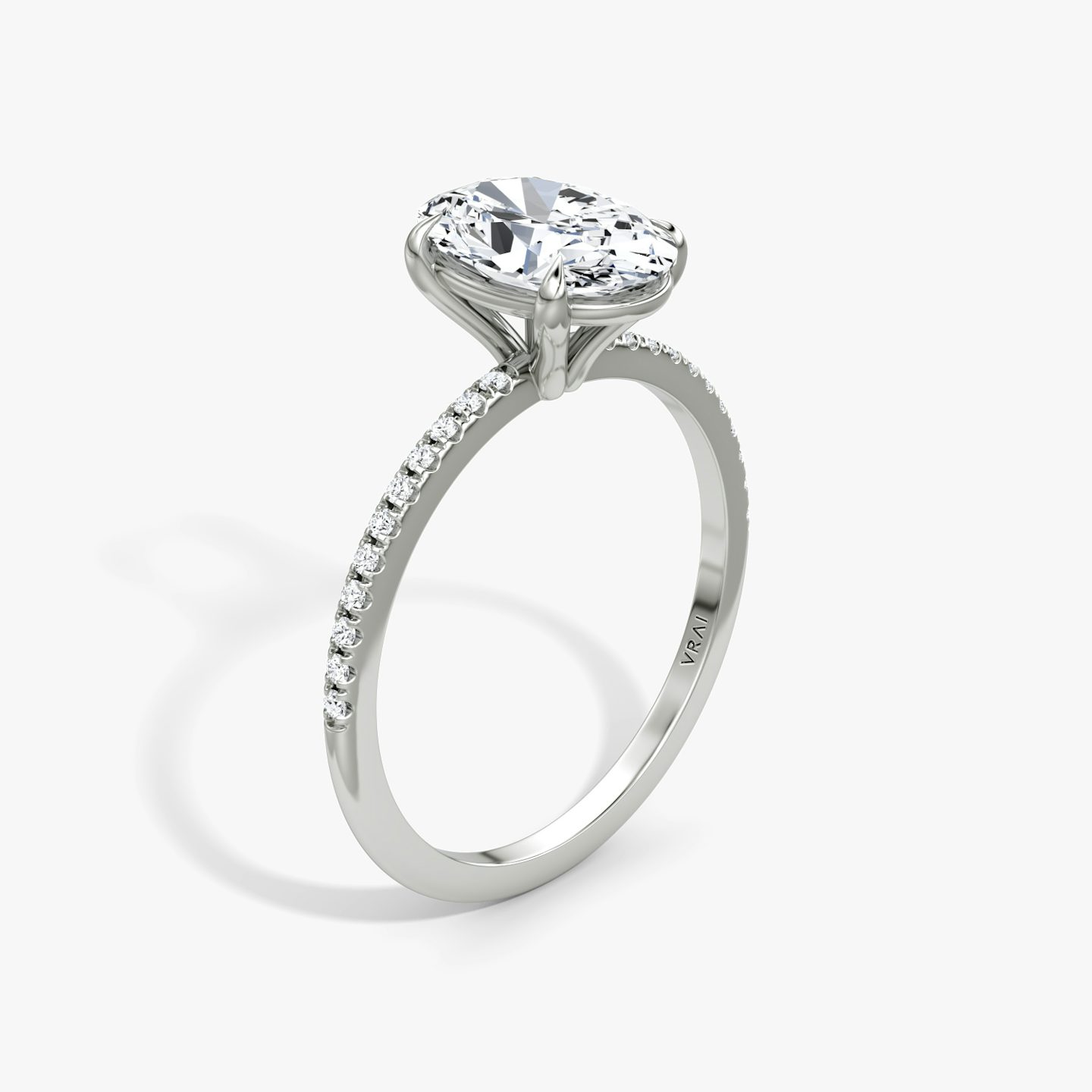The Petite 4-Prong Solitaire | Oval | 18k | White Gold | bandAccent: Pavé | diamondOrientation: vertical | caratWeight: other
