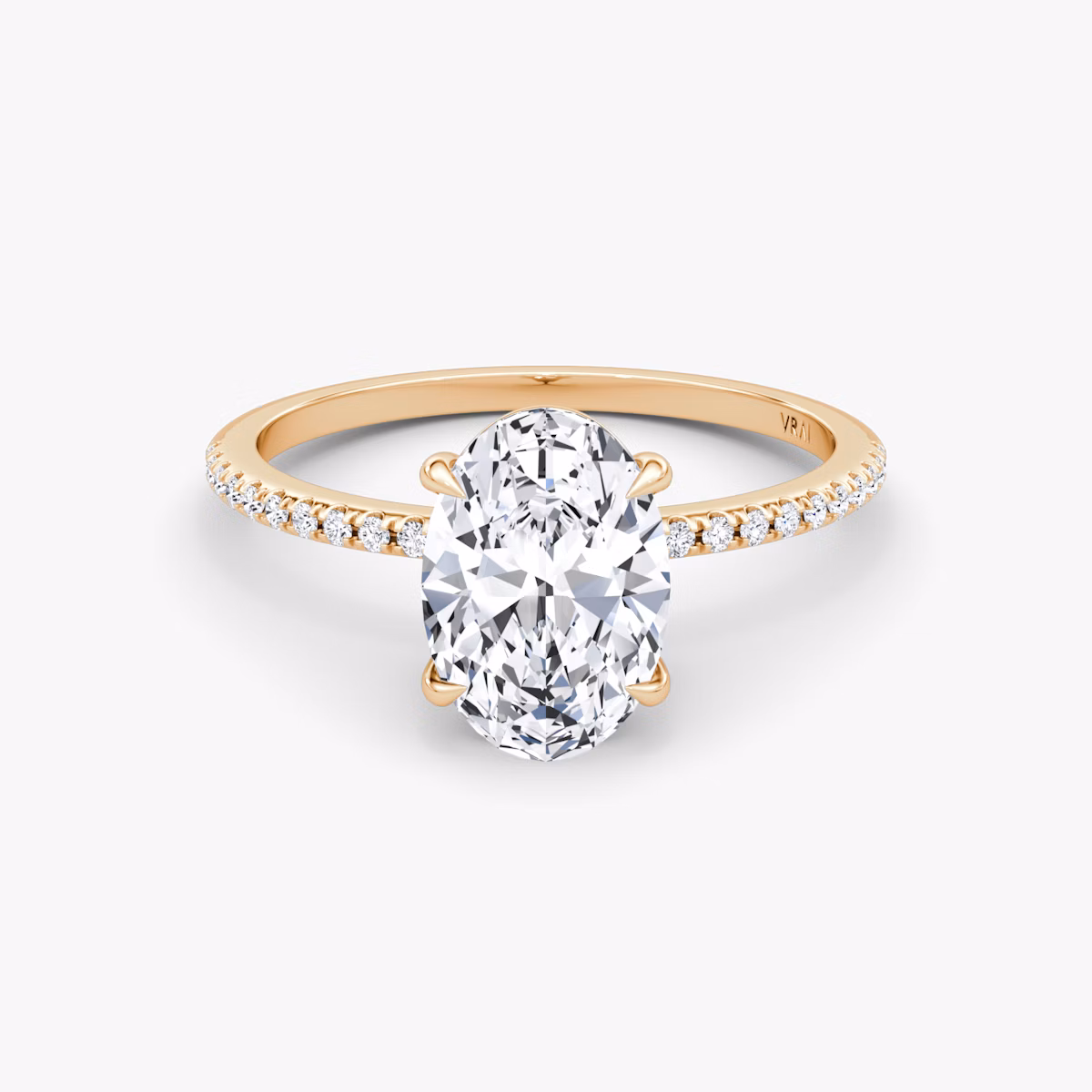 Petite 4-Prong | Oval | 14k | Roségold | bandAccent: Mit Pavé-Besatz | diamondOrientation: vertical | caratWeight: other