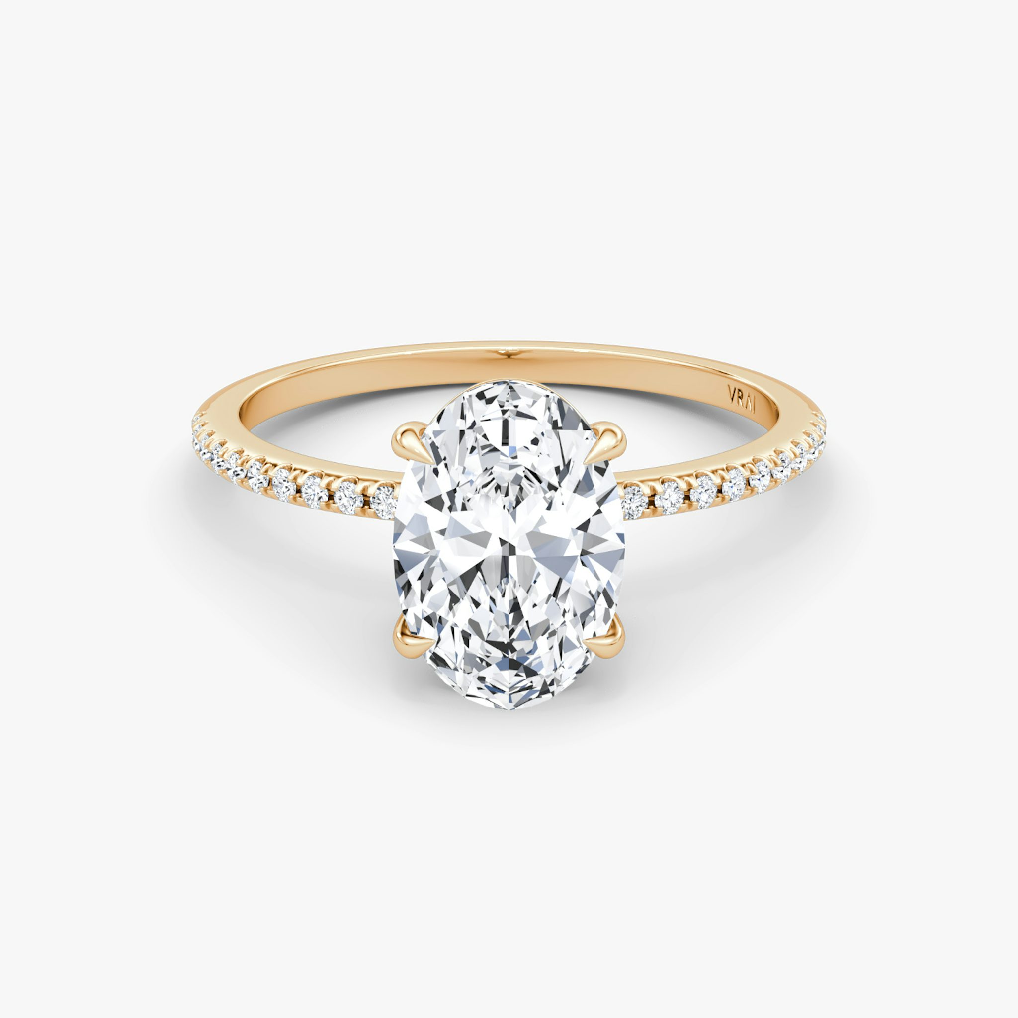 The Petite 4-Prong Solitaire | Oval | 14k | Rose Gold | bandAccent: Pavé | diamondOrientation: vertical | caratWeight: other