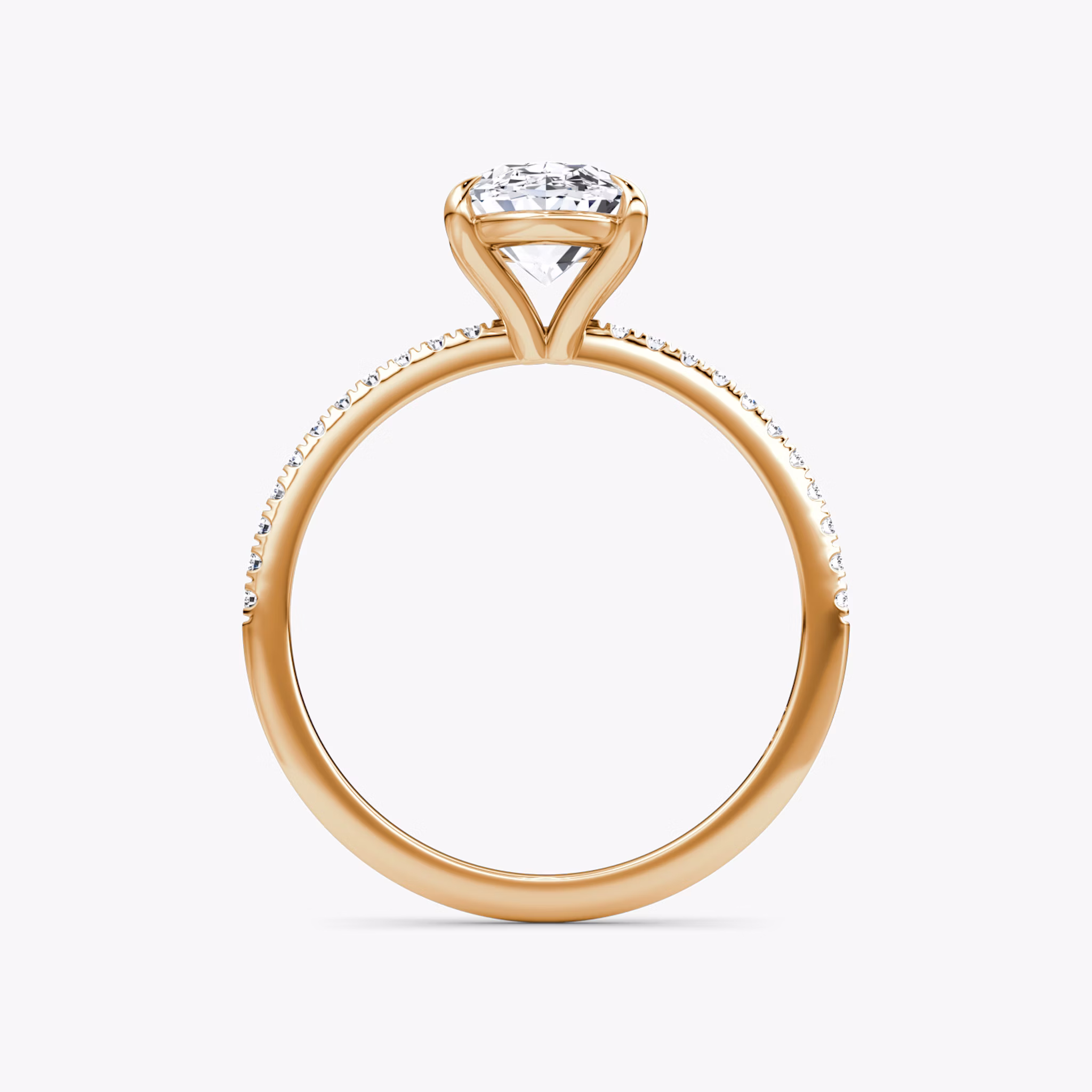 The Petite 4-Prong Solitaire | Oval | 14k | Rose Gold | bandAccent: Pavé | diamondOrientation: vertical | caratWeight: other