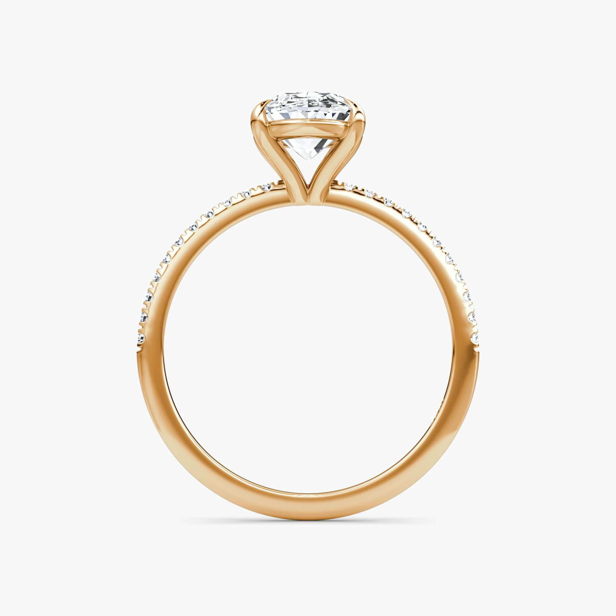 The Petite 4-Prong Solitaire | Oval | 14k | Rose Gold | bandAccent: Pavé | diamondOrientation: vertical | caratWeight: other