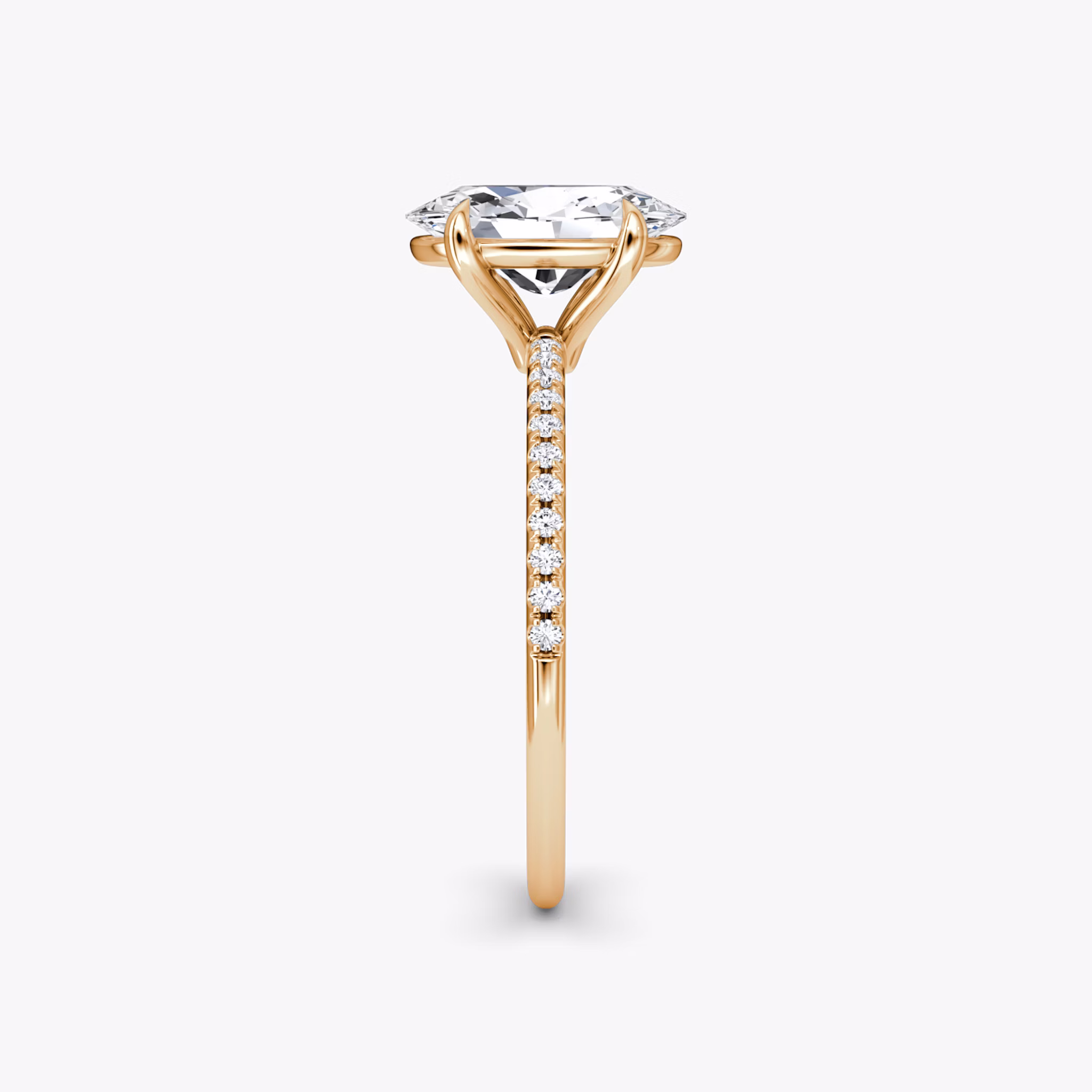 The Petite 4-Prong Solitaire | Oval | 14k | Rose Gold | bandAccent: Pavé | diamondOrientation: vertical | caratWeight: other